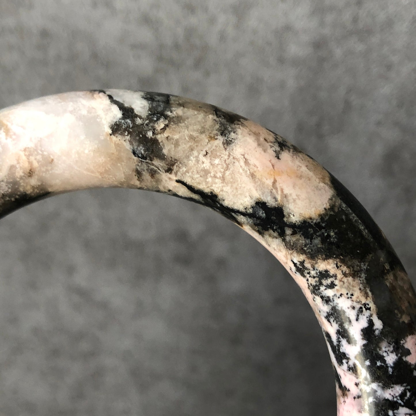 58.1mm High Quality Natural Rhodonite Bangle Bracelet | Snow Flurry | Black Ink with Milky Pink | Cool & Stylish | Crystal Bangle