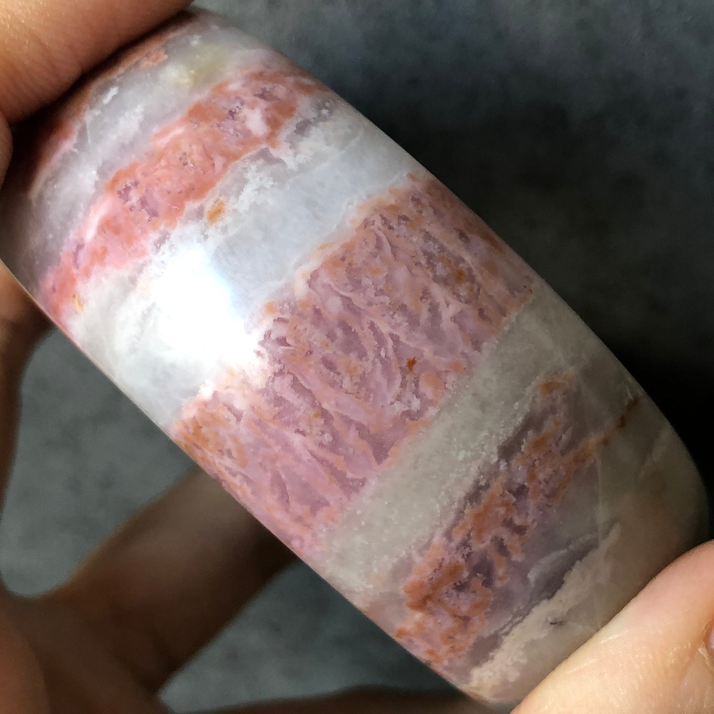 58.9mm Natural Rhodonite Stone Bangle Bracelet | Pink Strip | Crystal Gemstone Stone Bangle | Healing Stone Gift for Women | Raw Stone