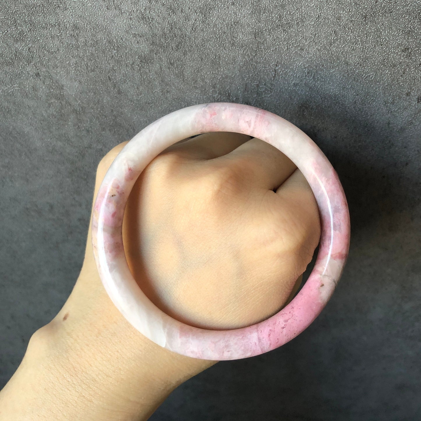 61.4mm Premium Rare Find Rhodonite Stone Bangle Bracelet | The Snowy | Milky White Pink | Crystal Gemstone Bangle | Healing Stone for Women, pink raw stone bangle, pink rock bracelet, white gemstone bangle, love stone gift for her, rhodonite jewelry