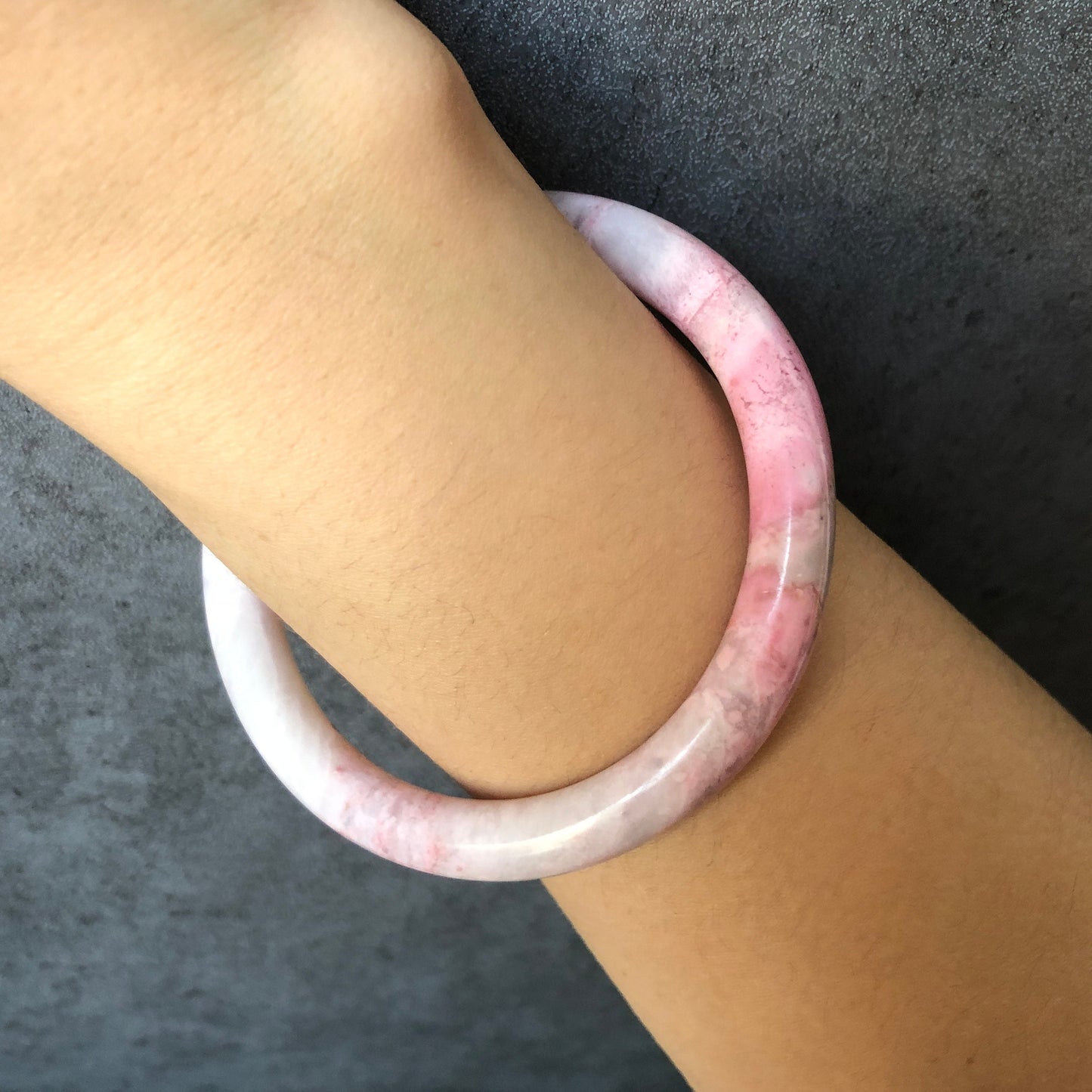 61.4mm Premium Rare Find Rhodonite Stone Bangle Bracelet | The Snowy | Milky White Pink | Crystal Gemstone Bangle | Healing Stone for Women, pink raw stone bangle, pink rock bracelet, white gemstone bangle, love stone gift for her, rhodonite jewelry