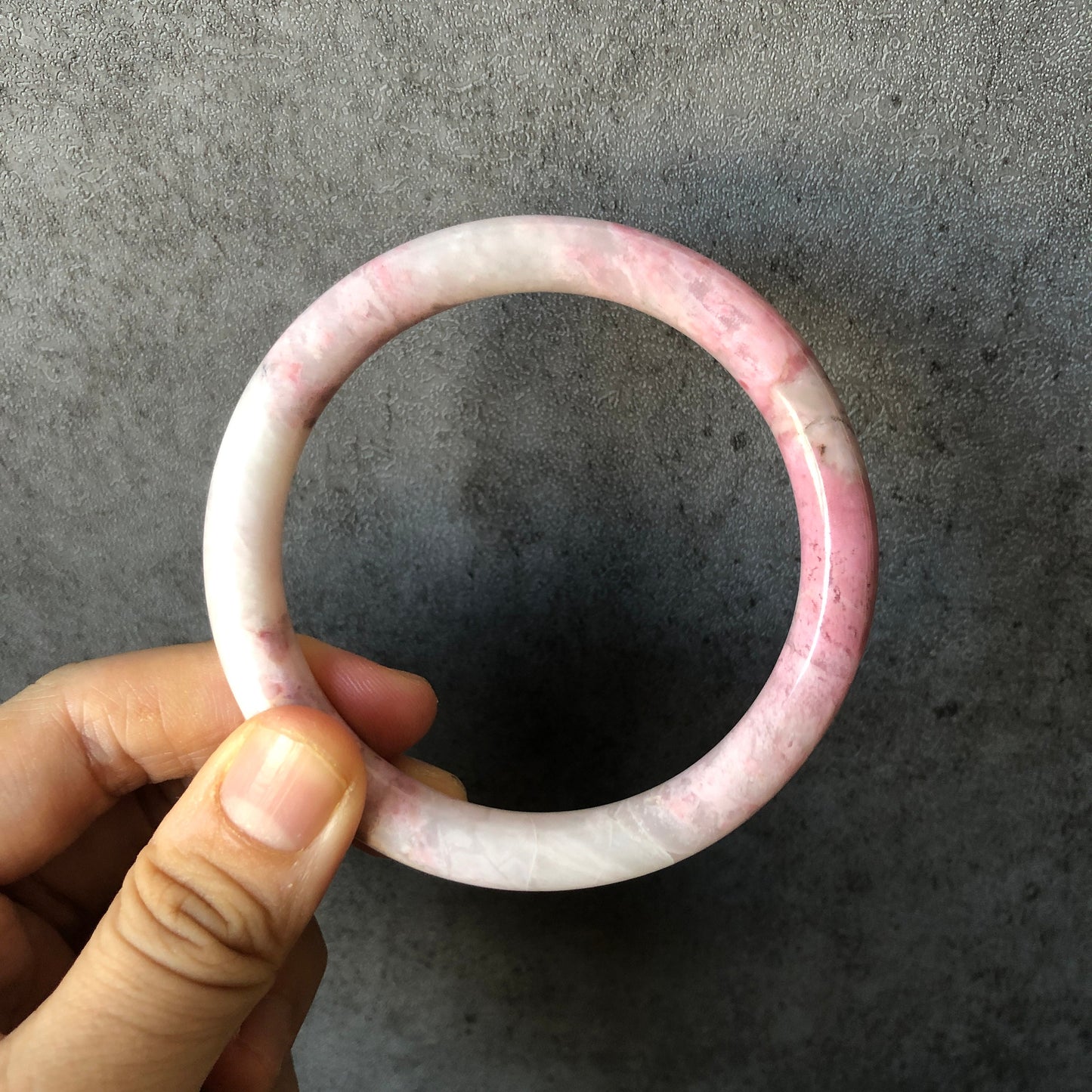 61.4mm Premium Rare Find Rhodonite Stone Bangle Bracelet | The Snowy | Milky White Pink | Crystal Gemstone Bangle | Healing Stone for Women, pink raw stone bangle, pink rock bracelet, white gemstone bangle, love stone gift for her, rhodonite jewelry