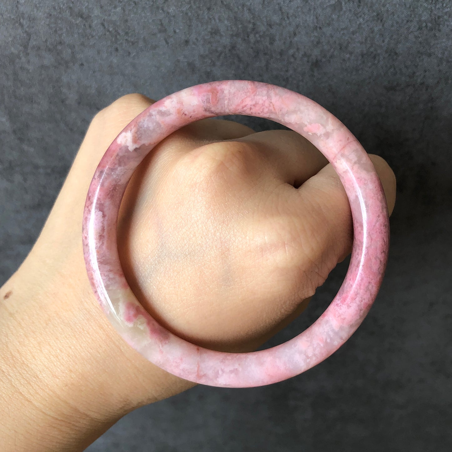 56.4mm Premium Natural Rhodonite Stone Bangle Bracelet | Flowers in the Spring | Sakura Baby Pink | Cherry Blossom | Pink Crystal Bangle, pink raw stone bangle, pink gemstone bracelet, healing stone gift for her, women bangle, pink rhodonite jewelry