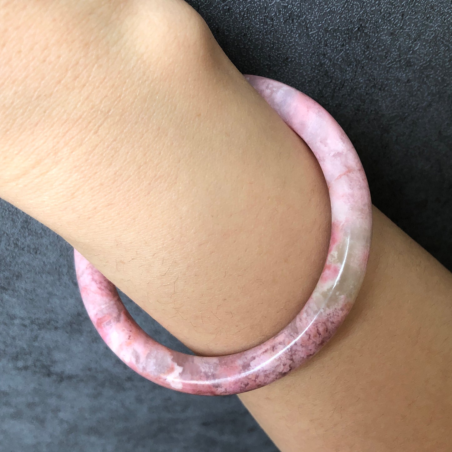 56.4mm Premium Natural Rhodonite Stone Bangle Bracelet | Flowers in the Spring | Sakura Baby Pink | Cherry Blossom | Pink Crystal Bangle, pink raw stone bangle, pink gemstone bracelet, healing stone gift for her, women bangle, pink rhodonite jewelry