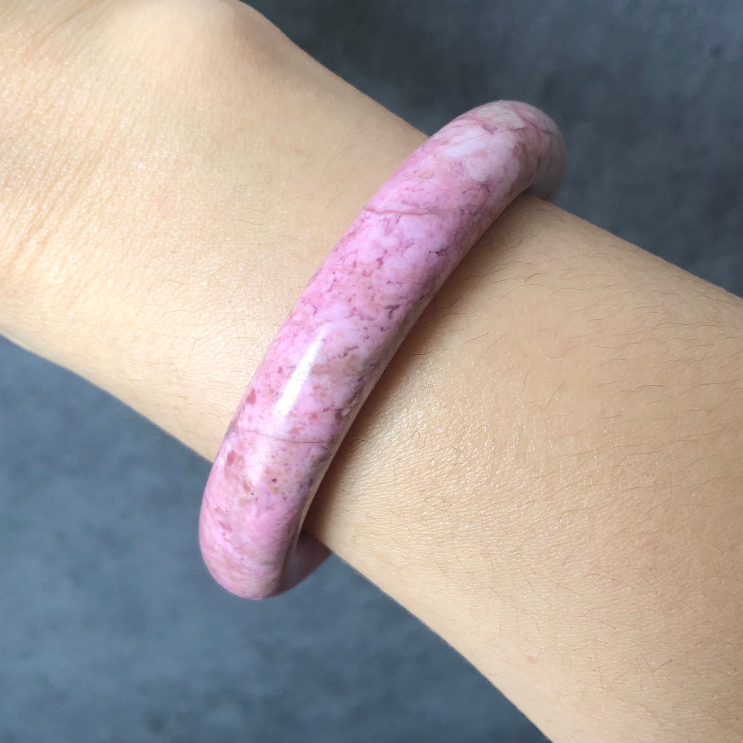 51.7mm Premium Natural Rhodonite Stone Bangle Bracelet | Baby Barbie Pink | Kid Bangle | Small Size Crystal Gemstone Bangle Gift for her