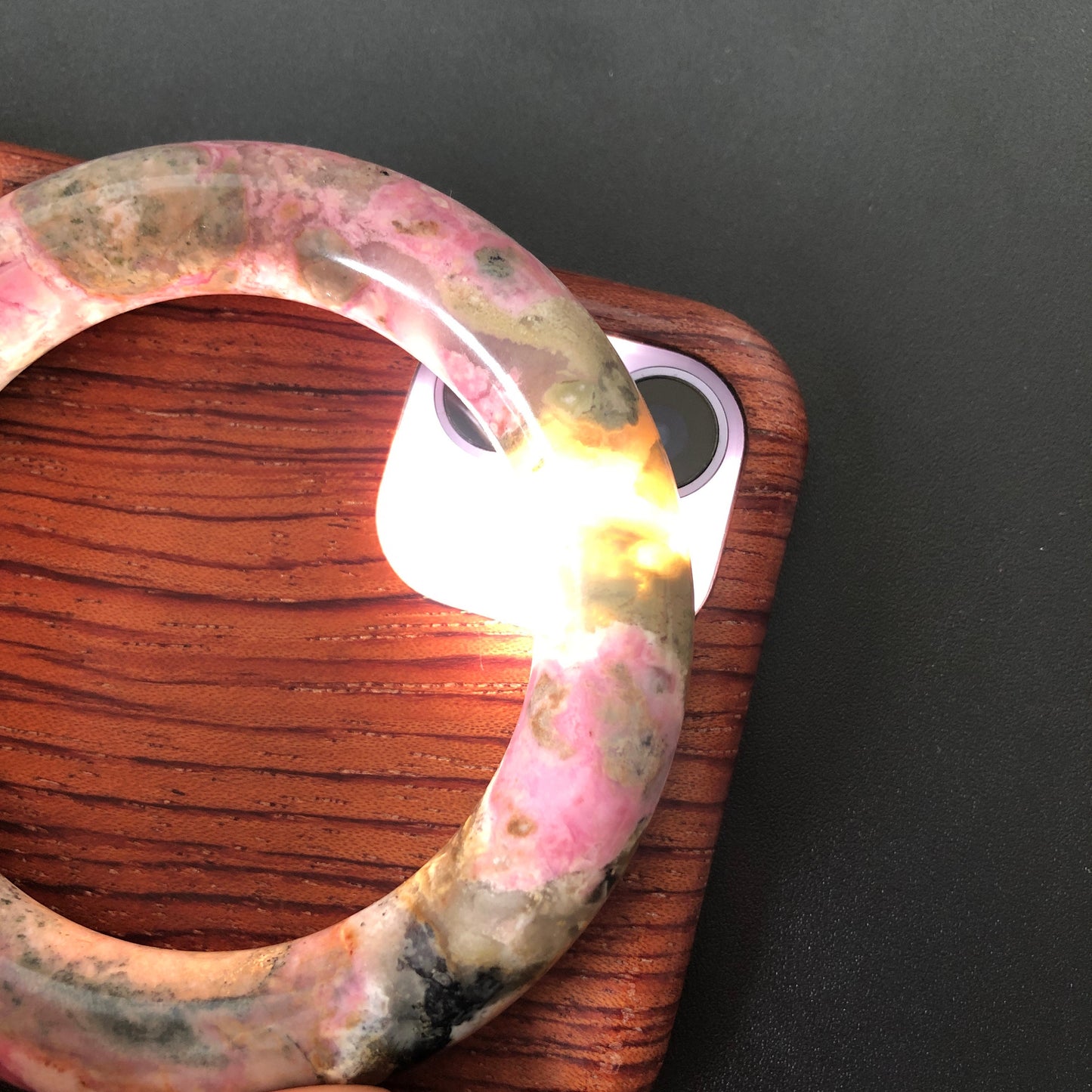 53.9mm Natural Rhodonite Stone Bangle Bracelet | Green, Pink & Porcelain Blue | Rock Concert in Fairyland | Healing Crystal Gemstone Gift