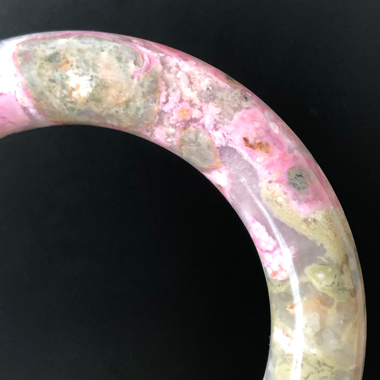 53.9mm Natural Rhodonite Stone Bangle Bracelet | Green, Pink & Porcelain Blue | Rock Concert in Fairyland | Healing Crystal Gemstone Gift