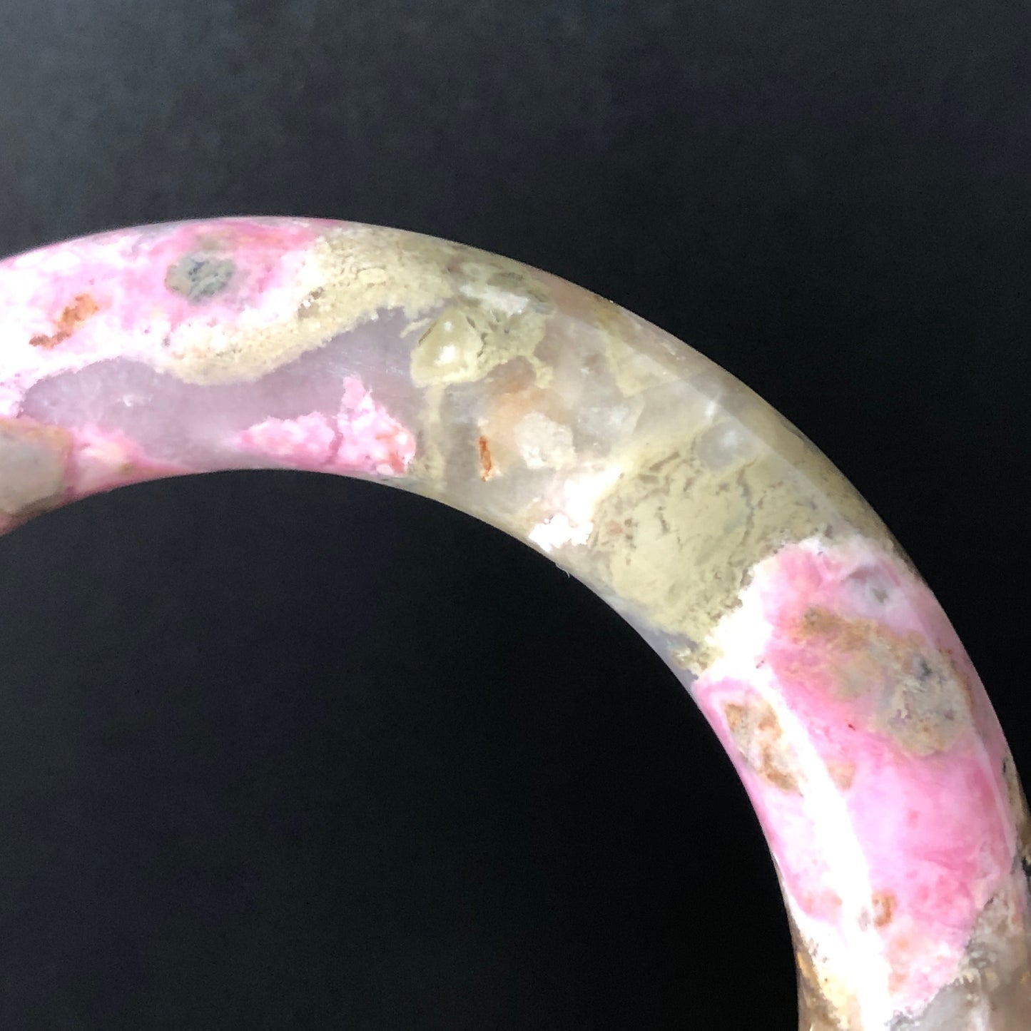 53.9mm Natural Rhodonite Stone Bangle Bracelet | Green, Pink & Porcelain Blue | Rock Concert in Fairyland | Healing Crystal Gemstone Gift