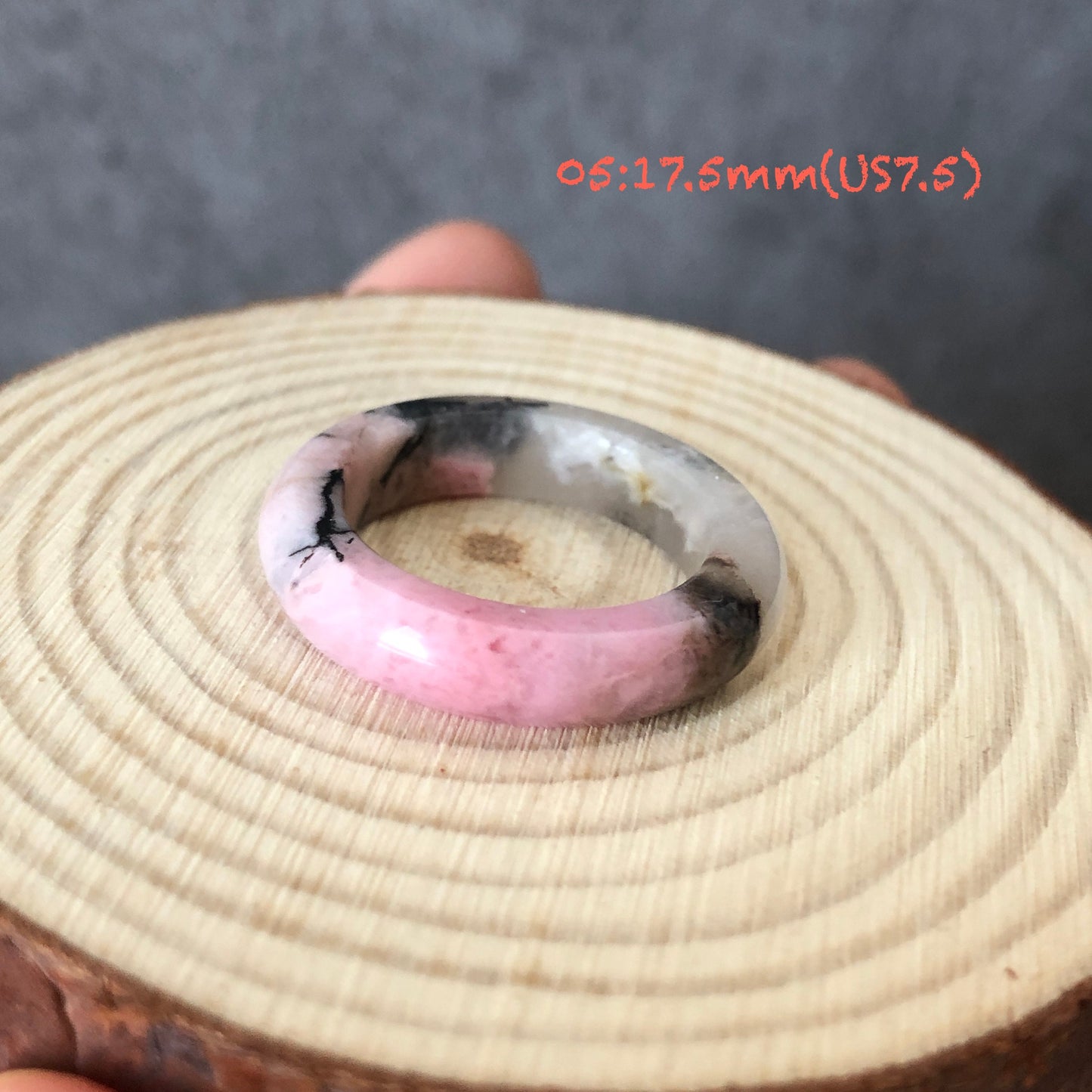 Natural High Quality Rhodonite Ring | 16-17mm+ (US 5.5-7.5) Collection| Tiny Bangle around the finger | Natural Stone| Healing Stone