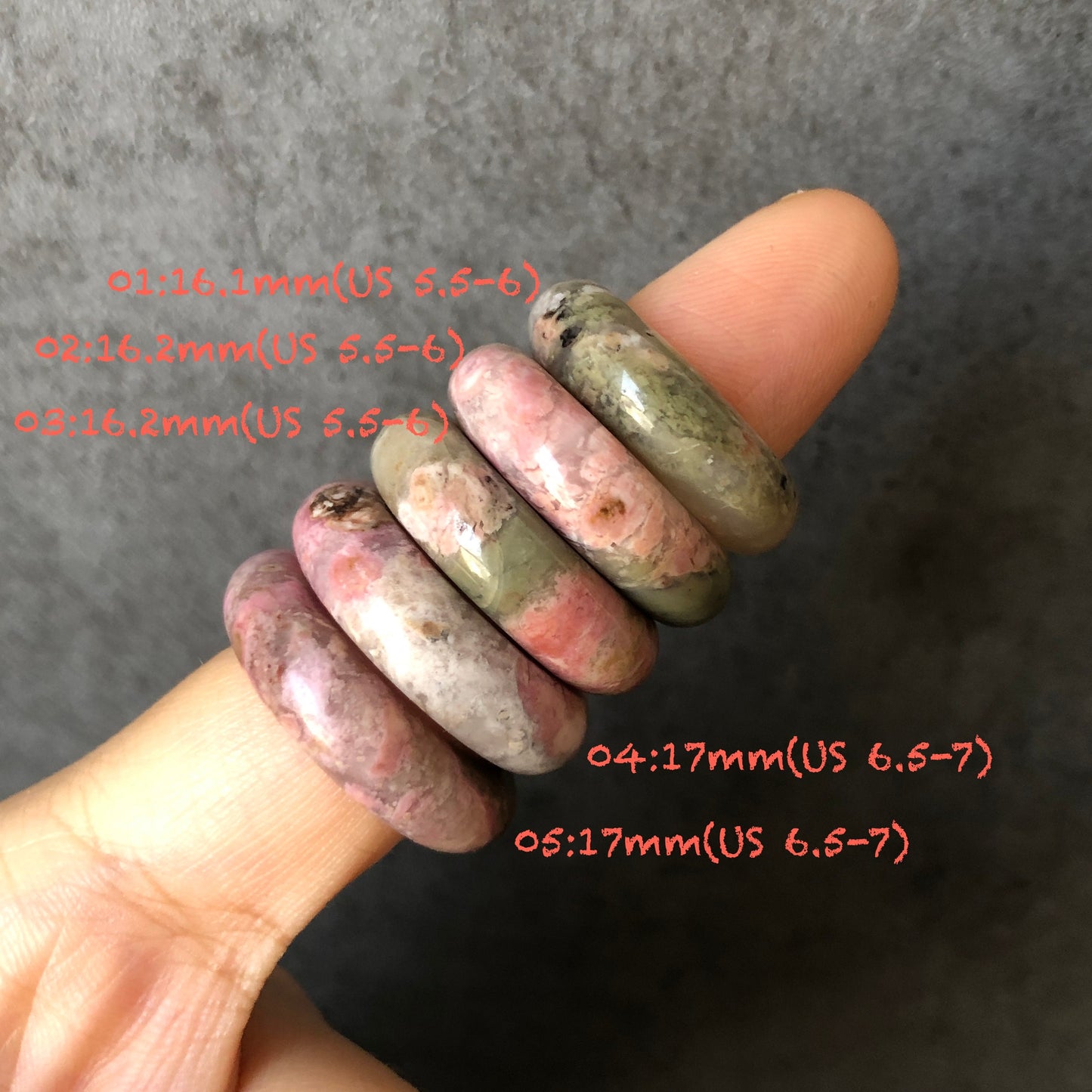 Natural High Quality Rhodonite Ring Pendant | Peach Blossom Forest |16-17mm+ (US 5.5-7) Collection | Tail Finger Ring | Healing Stone