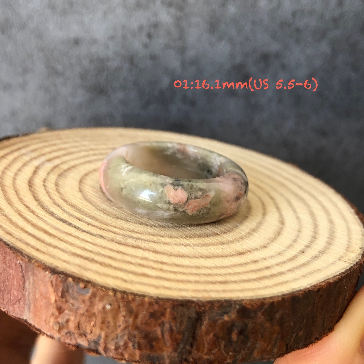 Natural High Quality Rhodonite Ring Pendant | Peach Blossom Forest |16-17mm+ (US 5.5-7) Collection | Tail Finger Ring | Healing Stone