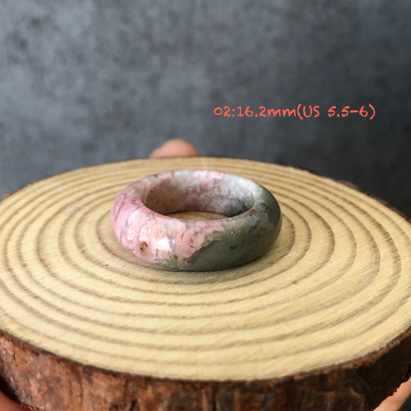 Natural High Quality Rhodonite Ring Pendant | Peach Blossom Forest |16-17mm+ (US 5.5-7) Collection | Tail Finger Ring | Healing Stone