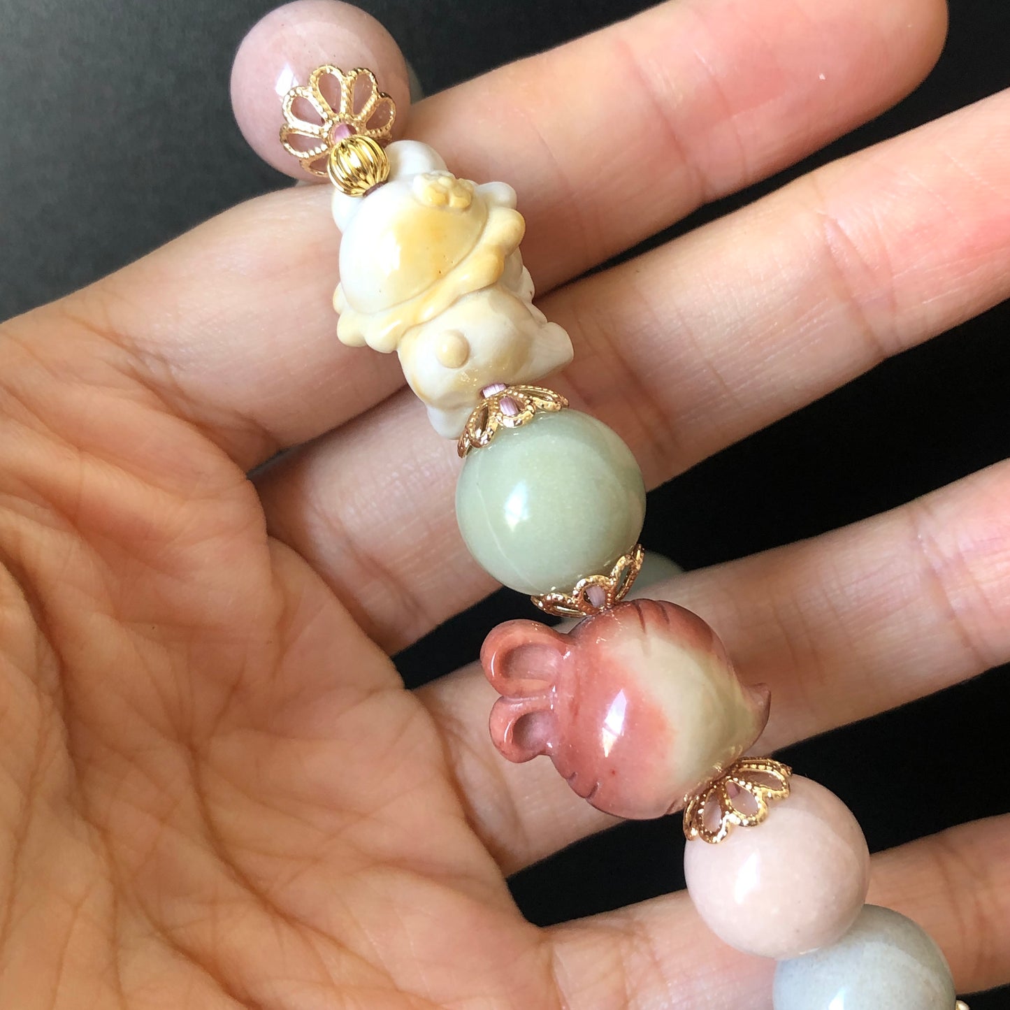 Alashan Agate Bunny with Carrot Handmade carved Charm Bead Bracelet | Rabbit & Radish | Macaroon | Crystal DIY | Easter gift | Rabbit Year