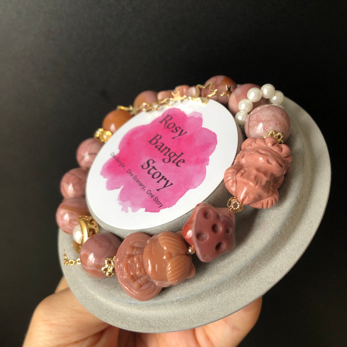 Alashan Agate Sailor Moon & Sailor Mars handmade Carved Charm Dangler Bead Bracelet | Dried Rose | Gemstone Jewellery | DIY Crystal gift