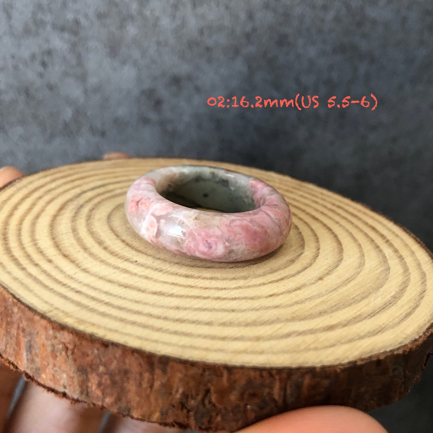 Natural High Quality Rhodonite Ring Pendant | Peach Blossom Forest |16-17mm+ (US 5.5-7) Collection | Tail Finger Ring | Healing Stone