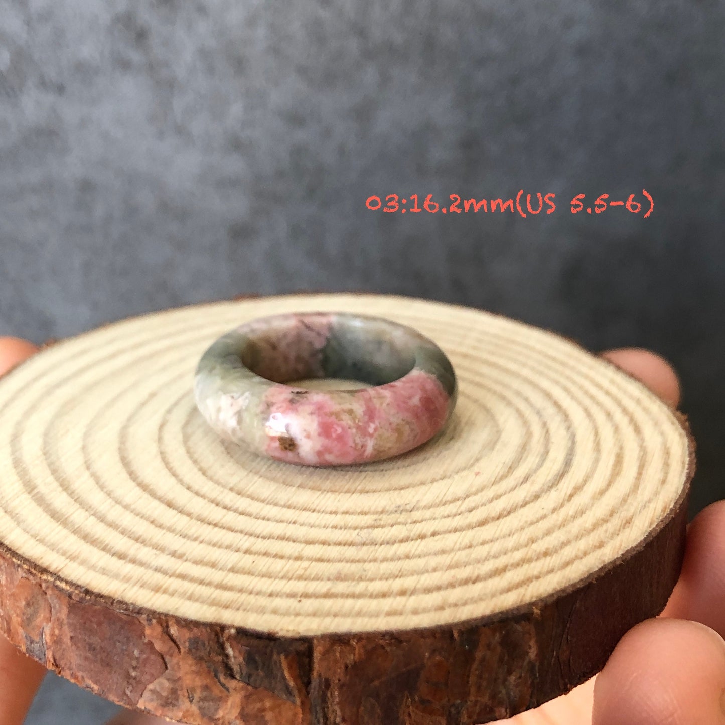 Natural High Quality Rhodonite Ring Pendant | Peach Blossom Forest |16-17mm+ (US 5.5-7) Collection | Tail Finger Ring | Healing Stone
