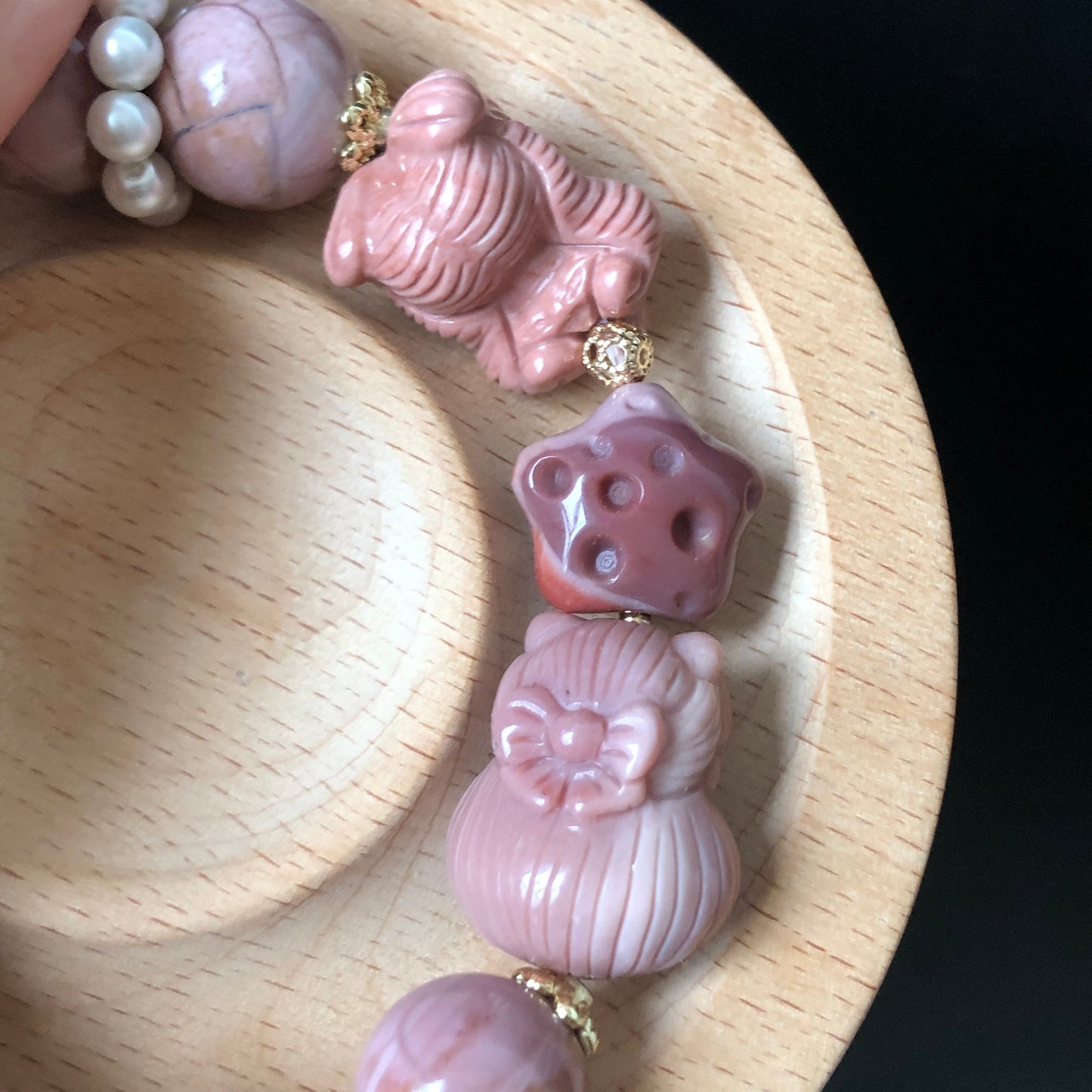 Alashan Agate Sailor Moon & Sailor Mars handmade Carved Charm Dangler Bead Bracelet | Dried Rose | Gemstone Jewellery | DIY Crystal gift