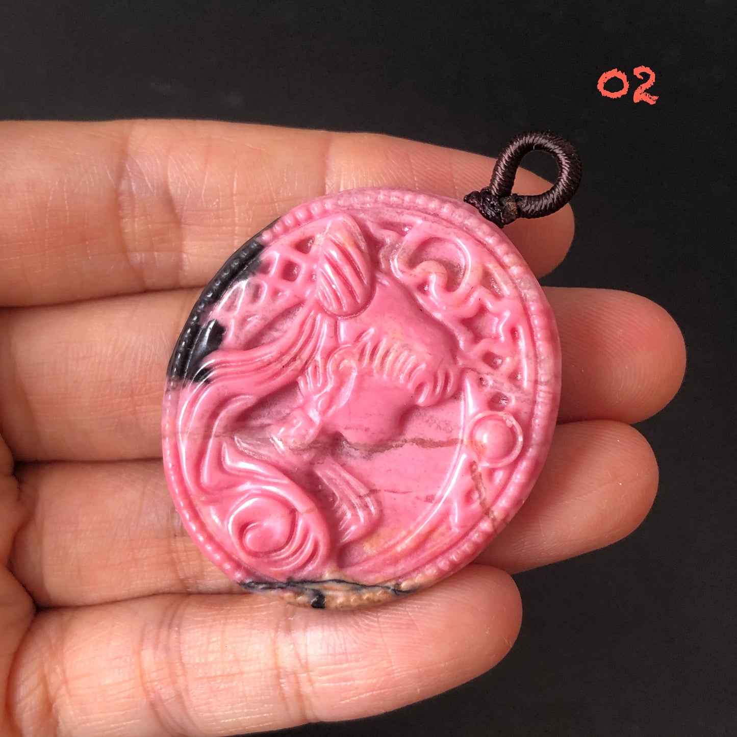 Natural Rhodonite Stone Carved Sailor Moon Pendant | Pink Porcelain Blue | Cool & Sweet | Semi-translucent Icy | adjustable necklace
