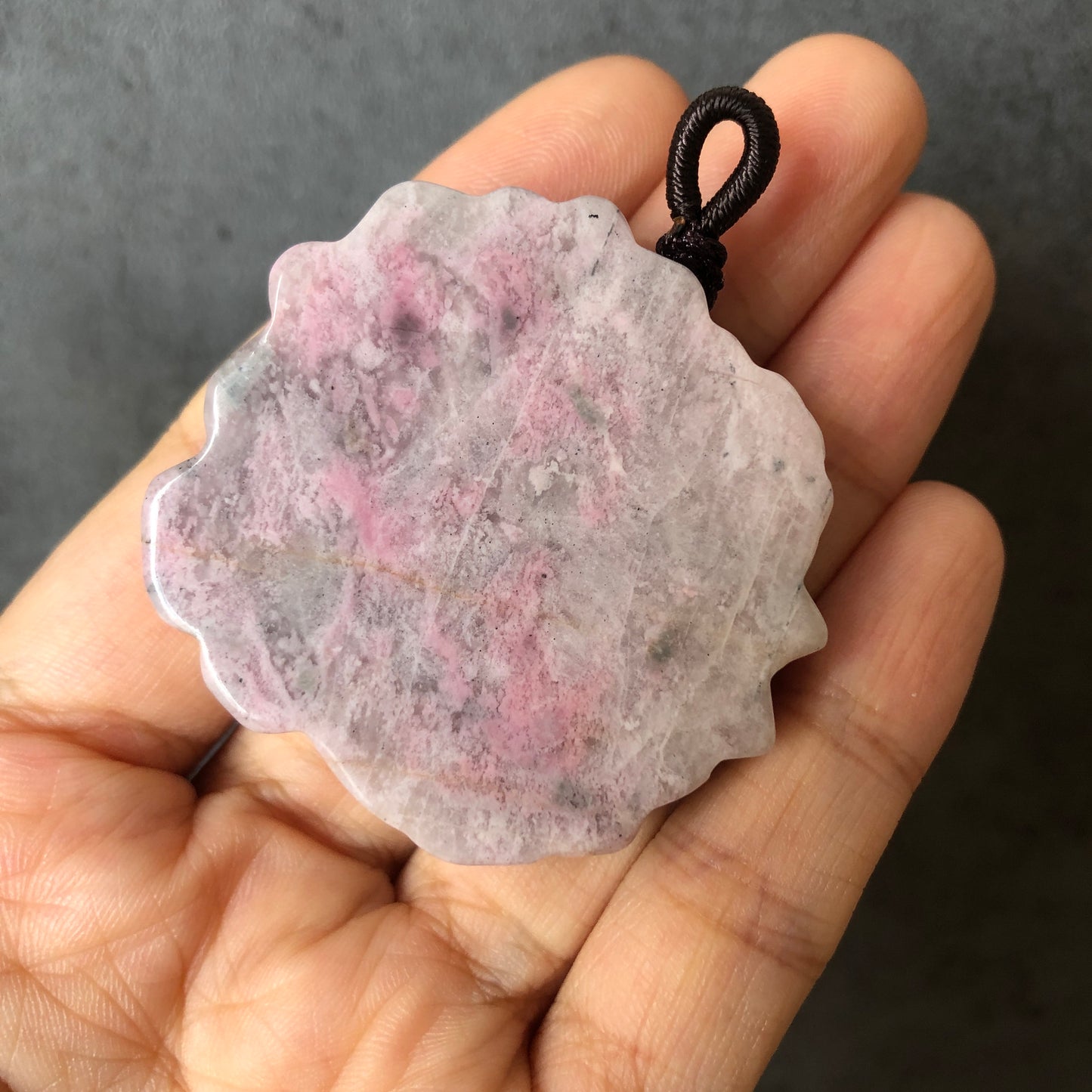 Natural Rhodonite Stone Carved Rabbit Bunny with Sakura Flower Crystal Pendant Charm | adjustable necklace | Milky Pink Greyish
