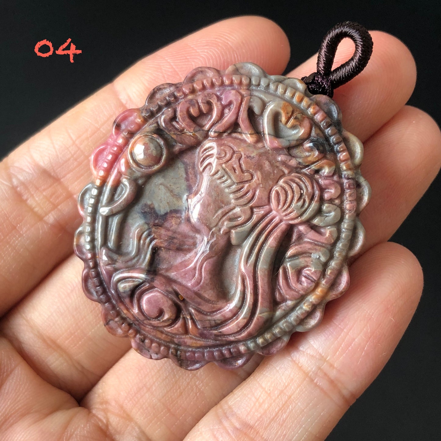 Natural Rhodonite Stone Carved Sailor Moon Pendant | Pink Porcelain Blue | Cool & Sweet | Semi-translucent Icy | adjustable necklace