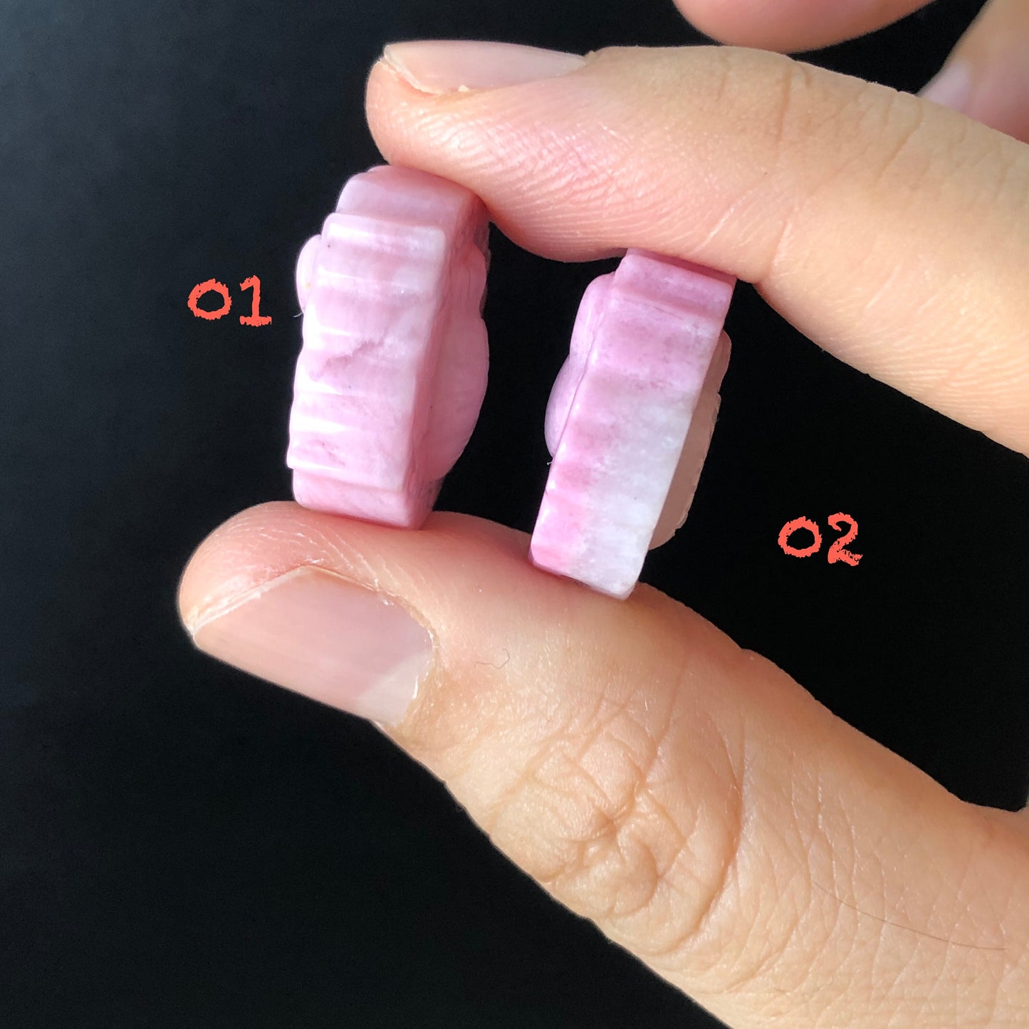 High Quality Natural Rhodonite Stone Carved Rabbit Bunny with Carrot Radish Pendant Charm | Icy Milky Pink | tailor made necklace bracelet