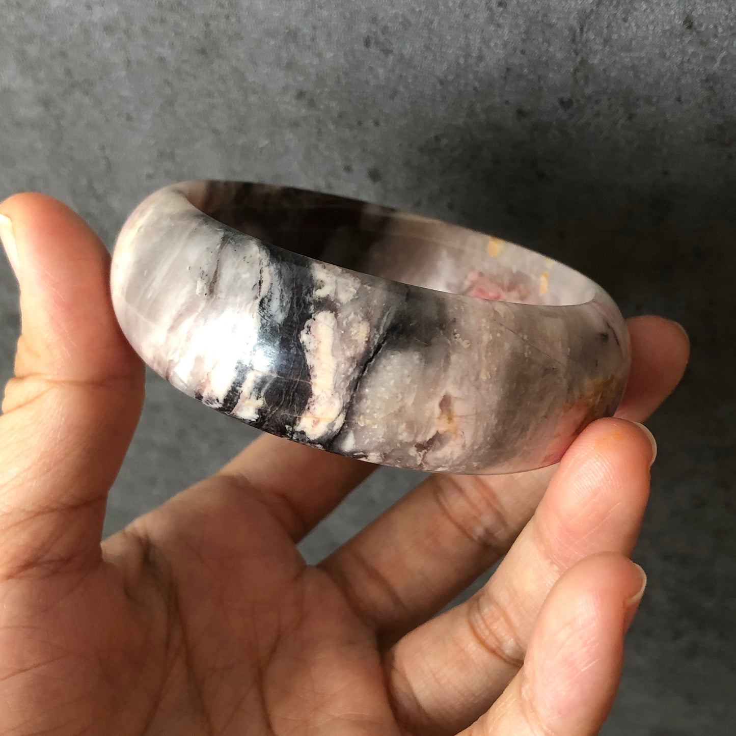 58.4mm Natural Rhodonite Bangle|Danqing Flowers | Pink and Gold Flowers | Icy and Translucent | Stone Bangle | Crystal Bangle