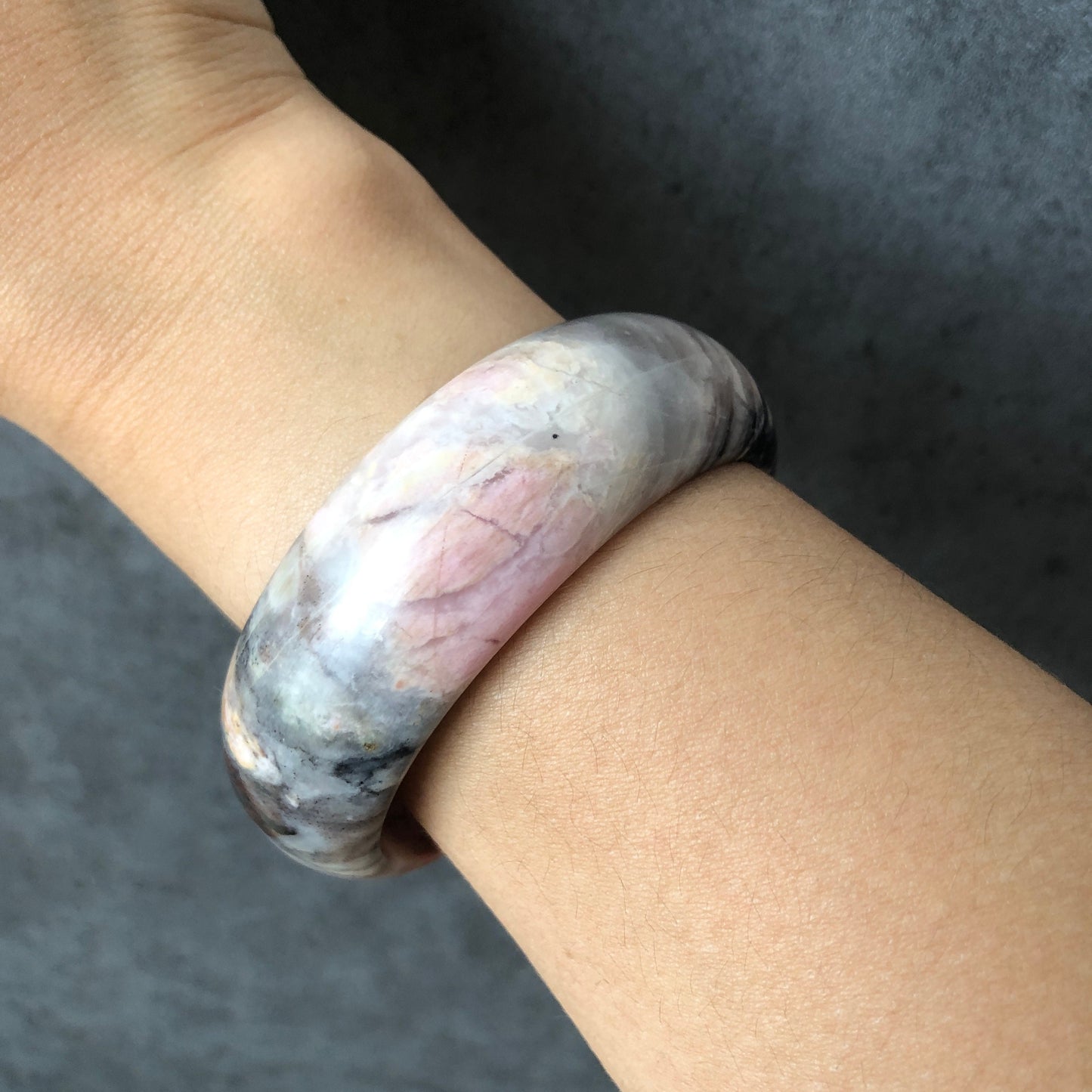 58.4mm Natural Rhodonite Bangle|Danqing Flowers | Pink and Gold Flowers | Icy and Translucent | Stone Bangle | Crystal Bangle