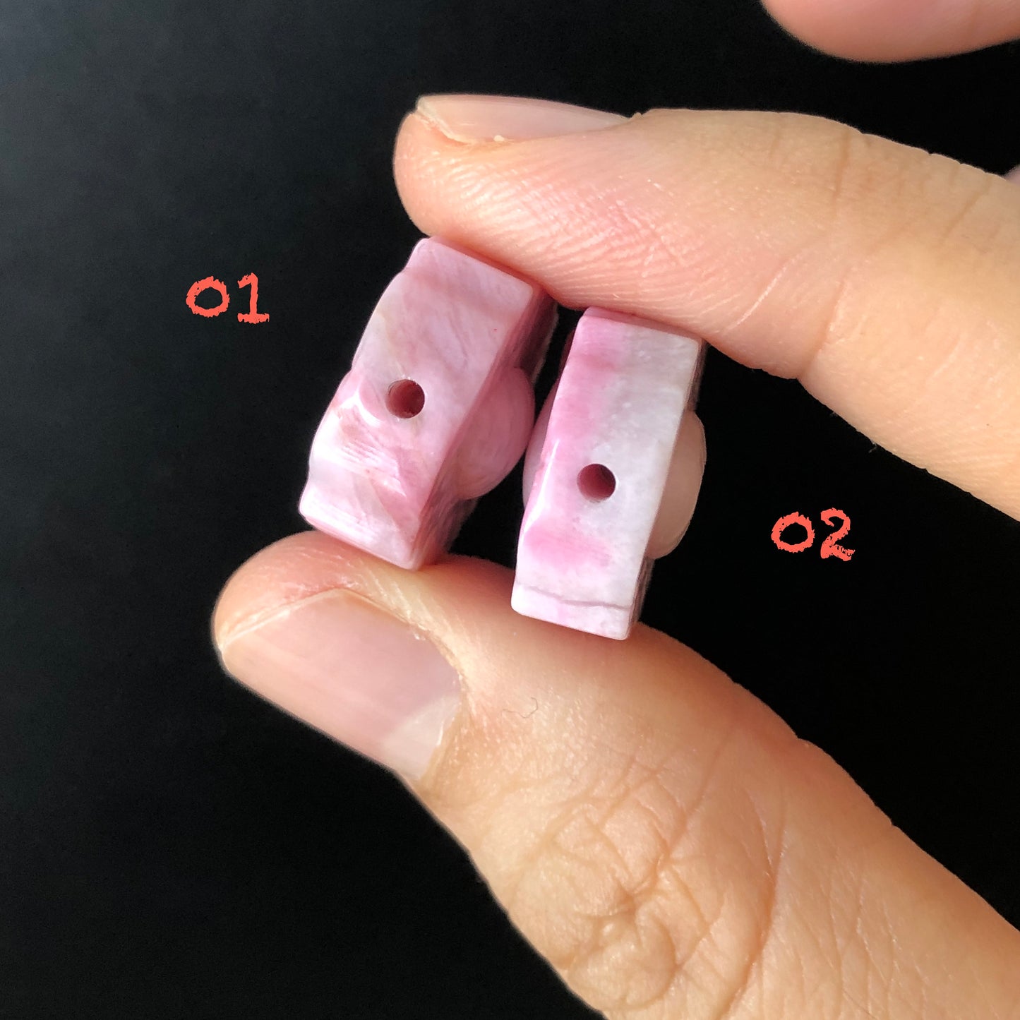 High Quality Natural Rhodonite Stone Carved Rabbit Bunny with Carrot Radish Pendant Charm | Icy Milky Pink | tailor made necklace bracelet
