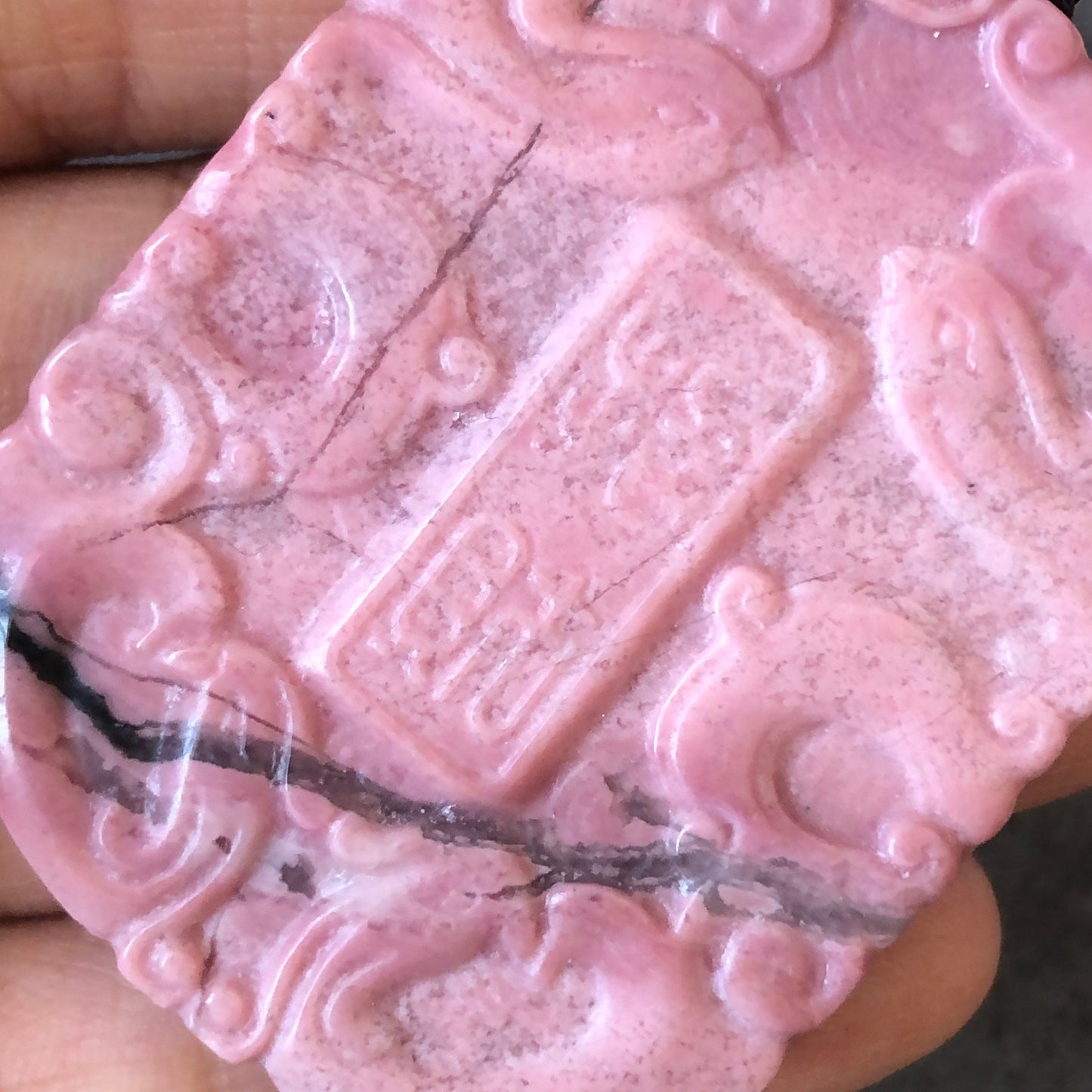 High Quality Natural Rhodonite Stone Carved Phoenix Chinese “招財” Bring Fortune Pendant Crystal Charm | adjustable necklace | Icy Pink