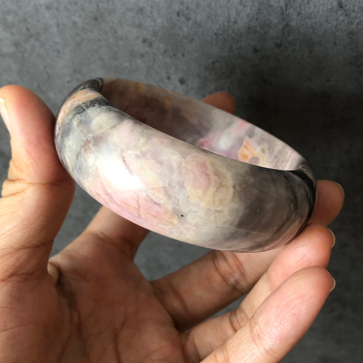 58.4mm Natural Rhodonite Bangle|Danqing Flowers | Pink and Gold Flowers | Icy and Translucent | Stone Bangle | Crystal Bangle