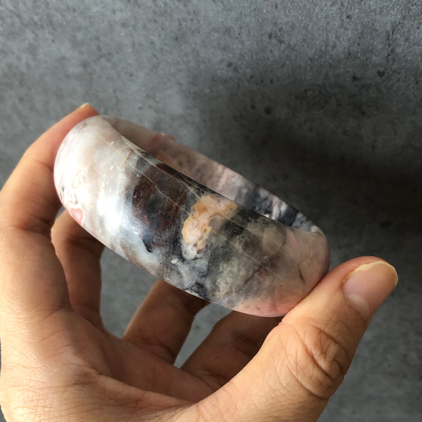 58.4mm Natural Rhodonite Bangle|Danqing Flowers | Pink and Gold Flowers | Icy and Translucent | Stone Bangle | Crystal Bangle
