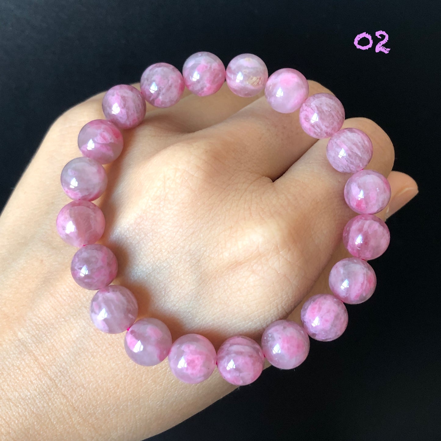 Natural Icy Night Sakura Rain Rhodonite Bracelet | Cherry Plum Blossom | Dark Mysterious Night Sakura |Black Pink Laces |Stone Crystal