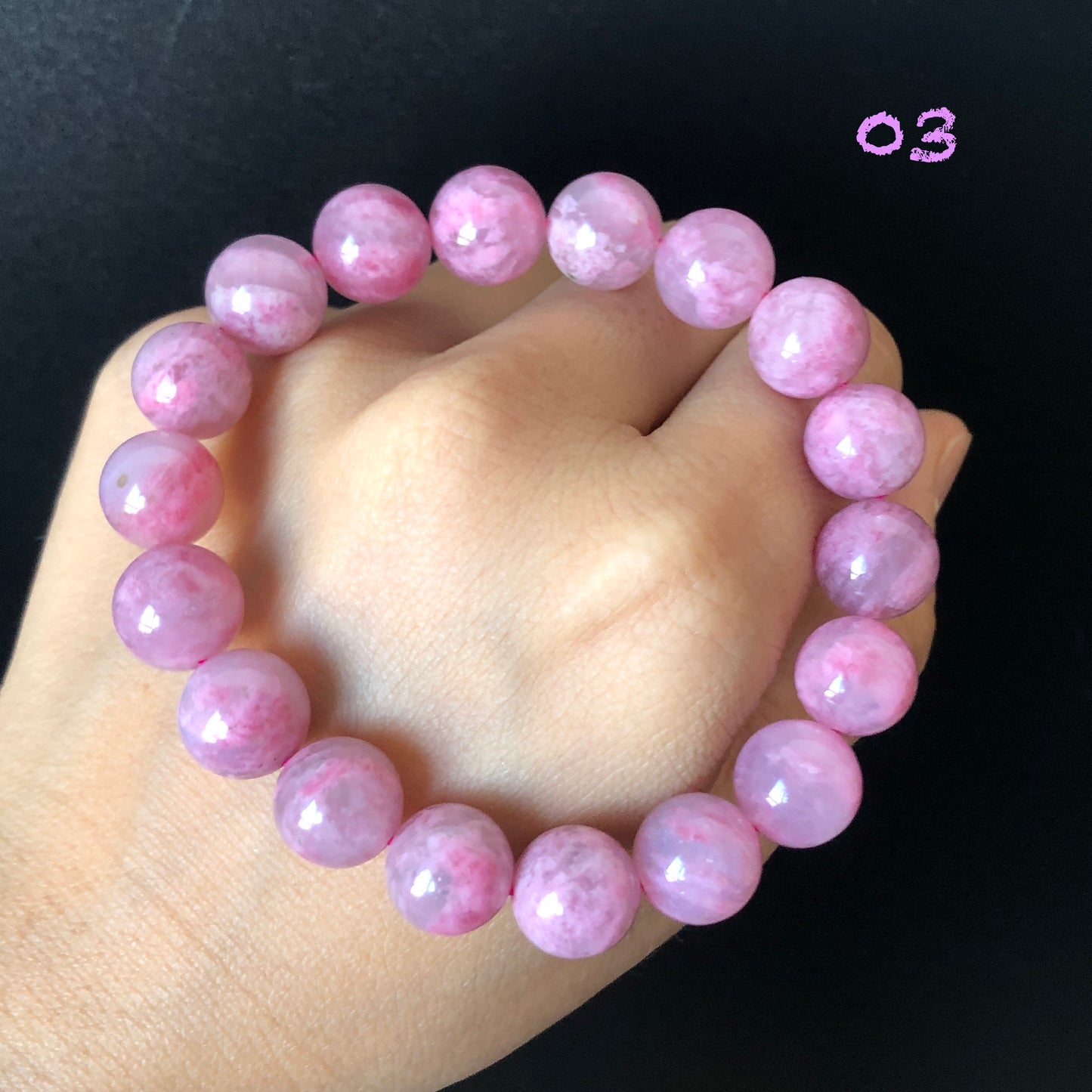 Natural Icy Night Sakura Rain Rhodonite Bracelet | Cherry Plum Blossom | Dark Mysterious Night Sakura |Black Pink Laces |Stone Crystal