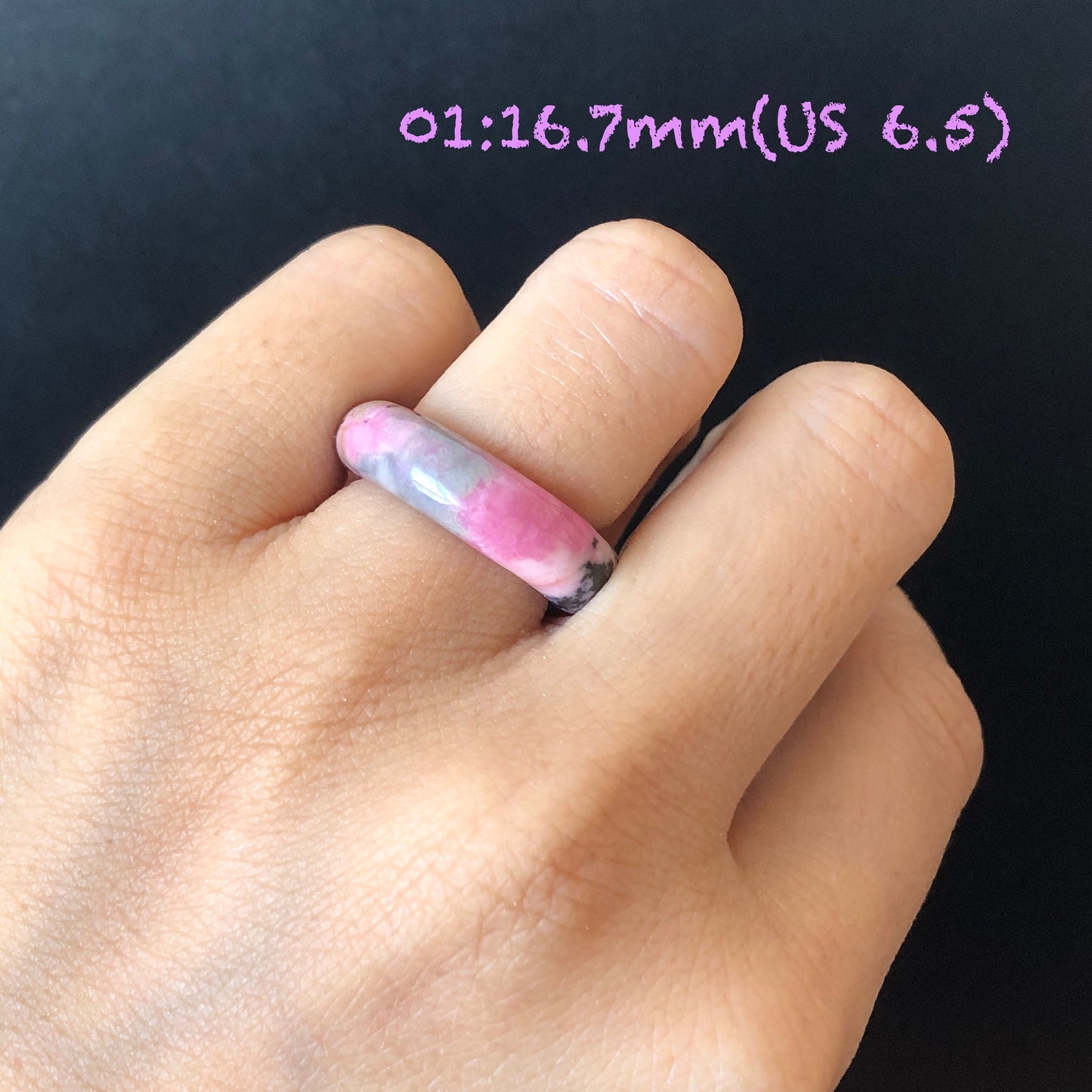 Natural High Quality Rhodonite Ring | 16-18mm | US6.5-9 | Colour Wildness | Porcelain blue with Pink | Healing Stone | No.18