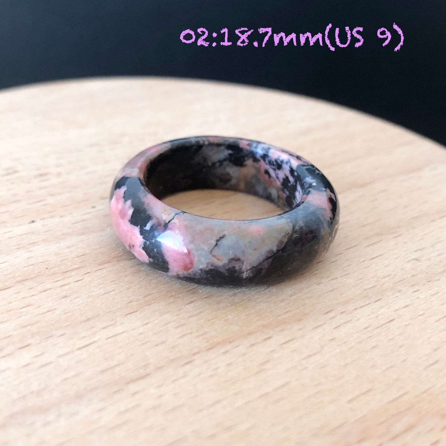 Natural High Quality Rhodonite Ring | 16-18mm | US6.5-9 | Colour Wildness | Porcelain blue with Pink | Healing Stone | No.18
