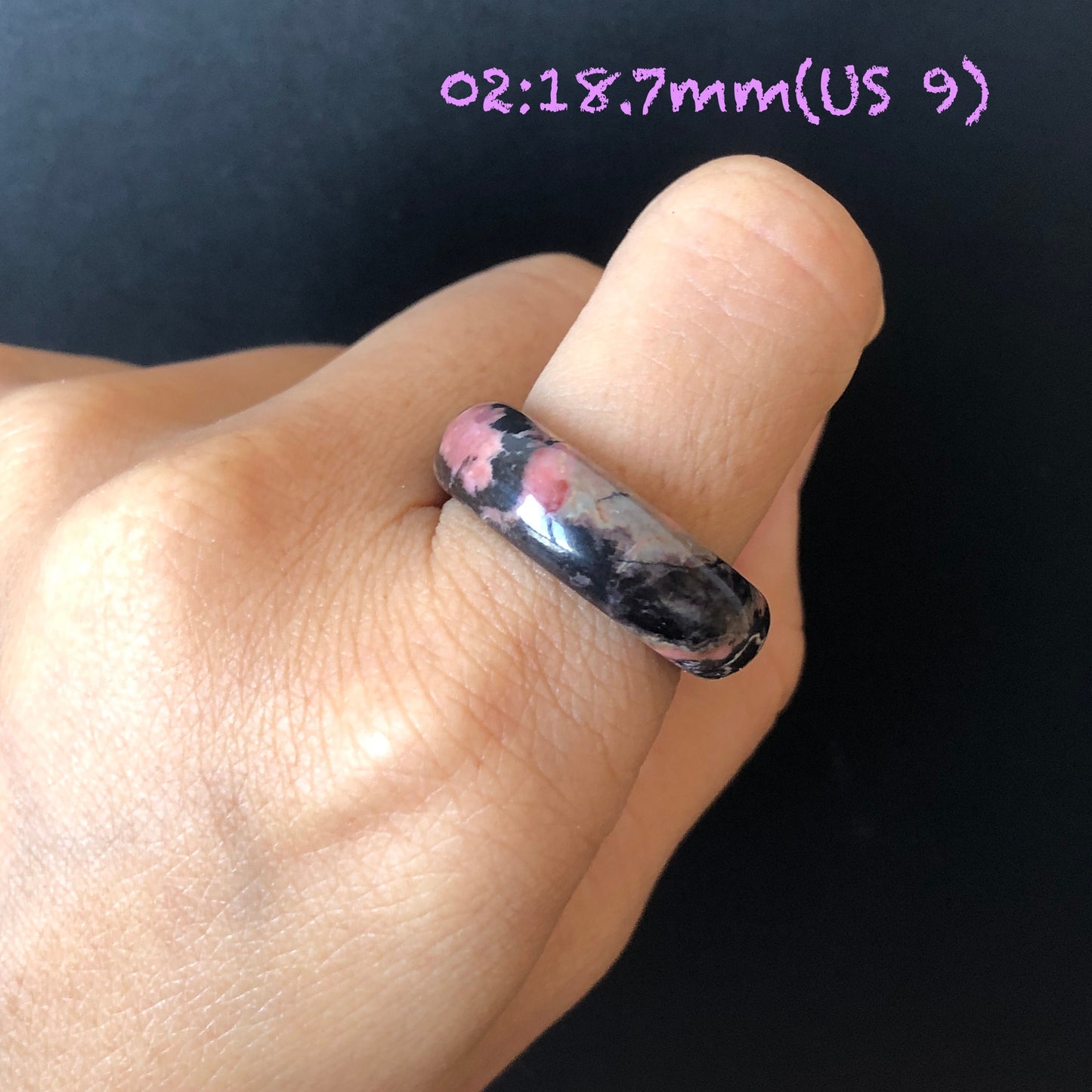 Natural High Quality Rhodonite Ring | 16-18mm | US6.5-9 | Colour Wildness | Porcelain blue with Pink | Healing Stone | No.18