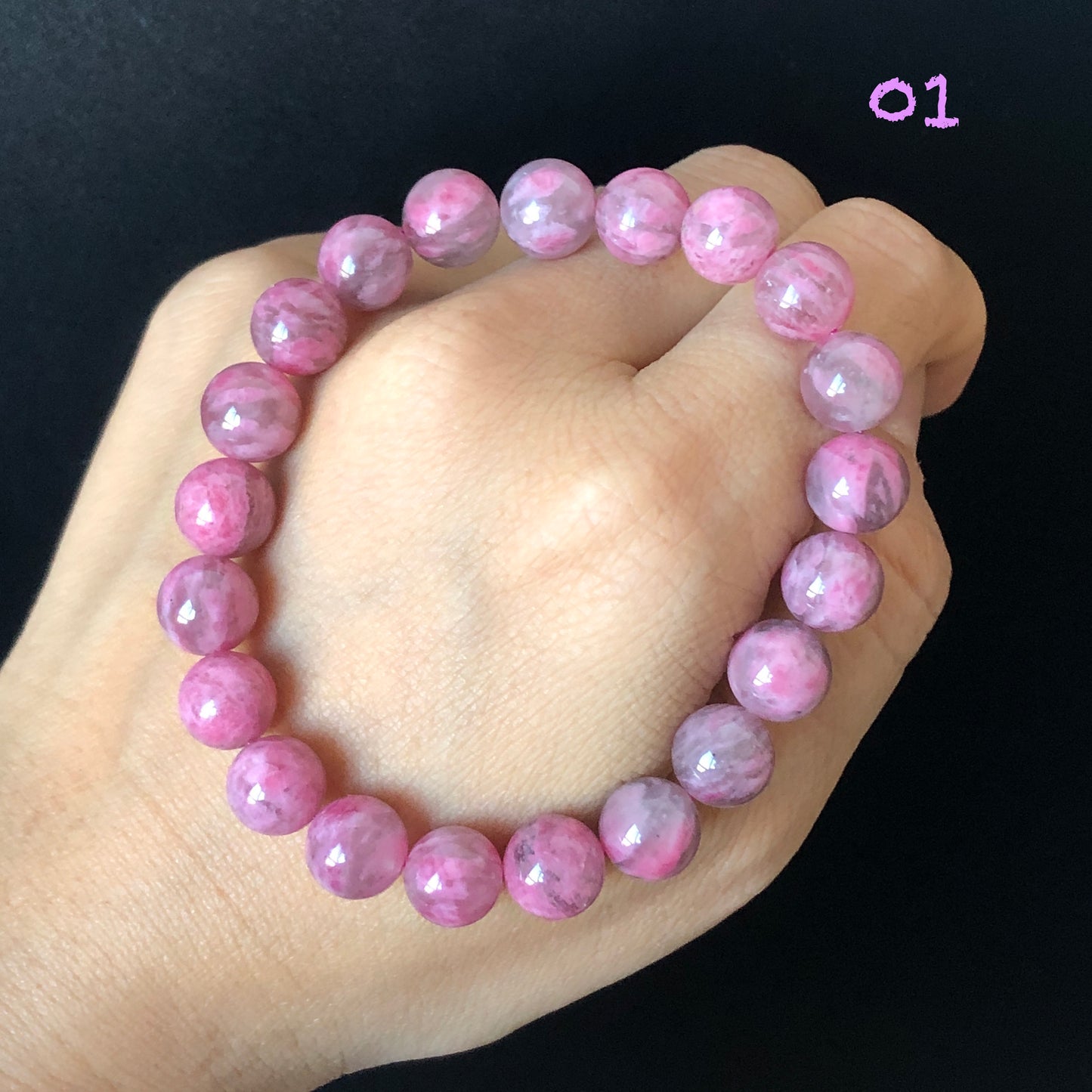 Natural Icy Night Sakura Rain Rhodonite Bracelet | Cherry Plum Blossom | Dark Mysterious Night Sakura |Black Pink Laces |Stone Crystal