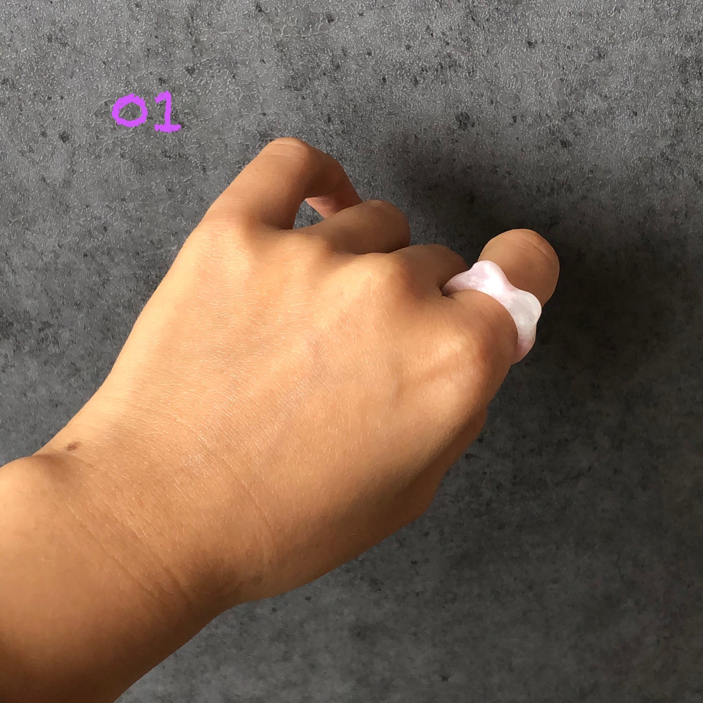 Natural She Taicui Jade (Quartzite) Carved Kitten Cat Ears Pink Crystal Ring | White Snow Flake | 17mm+ (US 7-7.5) | Icy Translucent