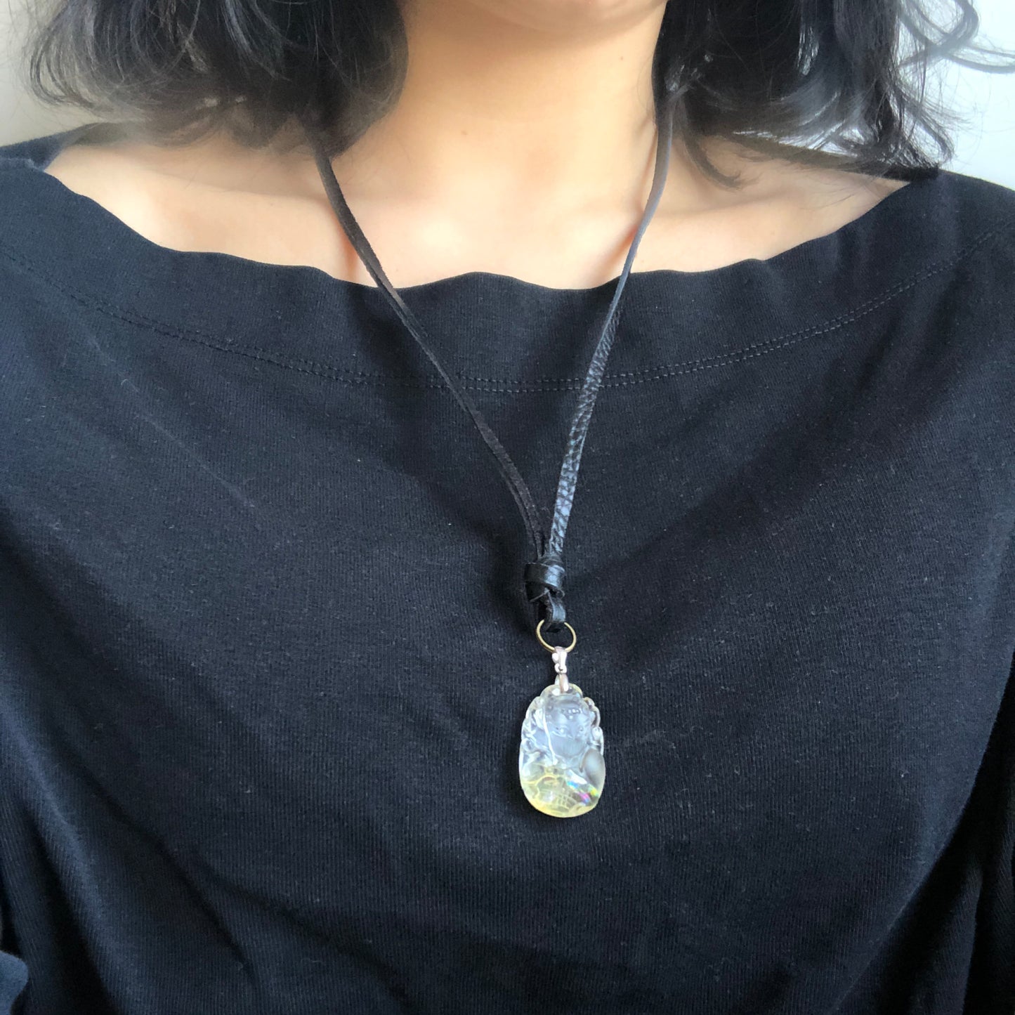 High Quality Natural Yellow Hematoid Quartz Crystal with Rainbow Hand Carved Nine-tailed Fox Pendant | Ruyi Charm | Adjustable Necklace