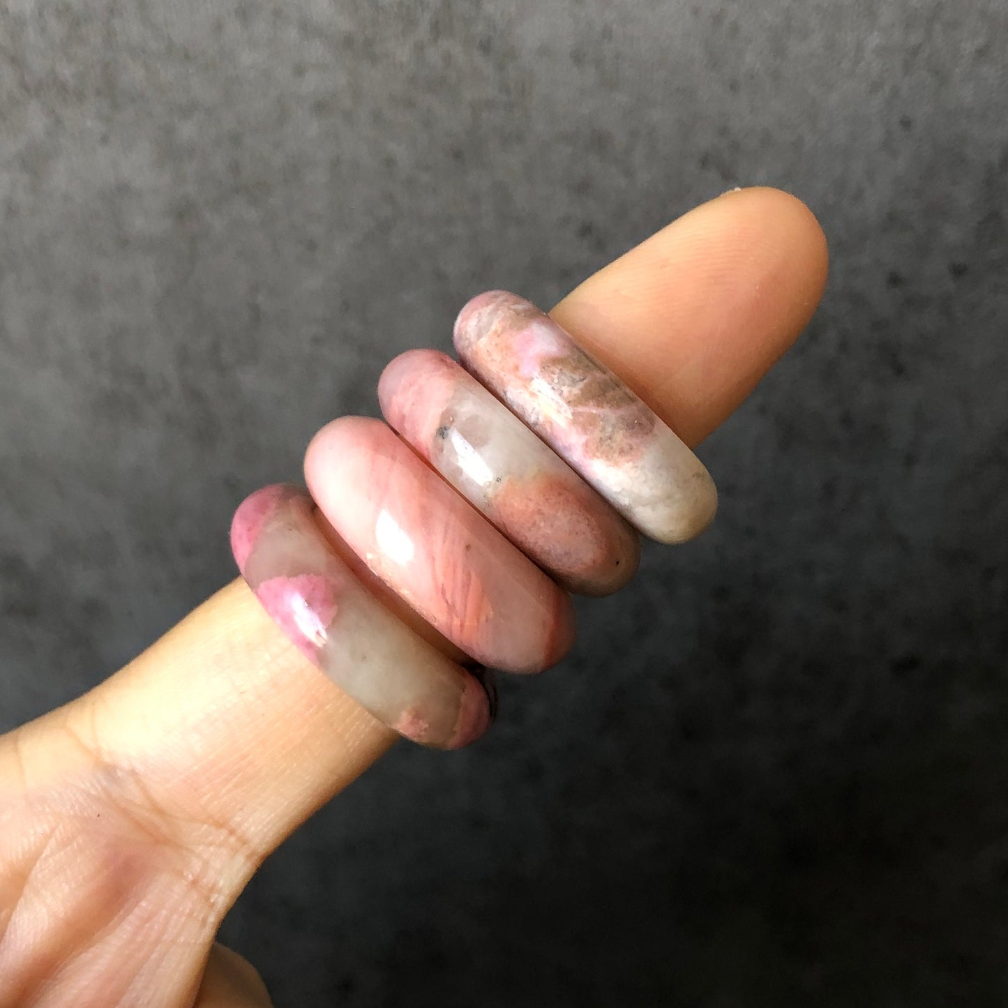Natural Rhodonite Stone Crystal Ring | 16.9-17.3mm+ | US 6.5-7.5 | Pink with Brown, white and Black | The Heart Chakra Healing Gemstone