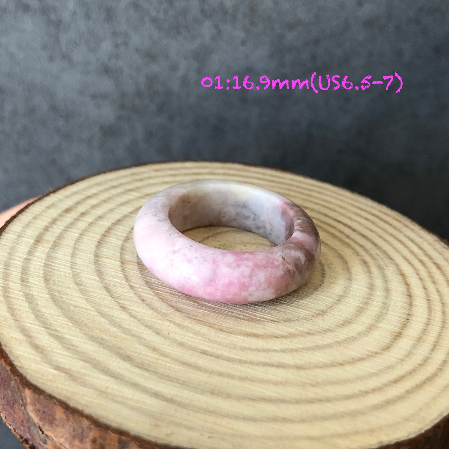 Natural Rhodonite Stone Crystal Ring | 16.9-17.3mm+ | US 6.5-7.5 | Pink with Brown, white and Black | The Heart Chakra Healing Gemstone