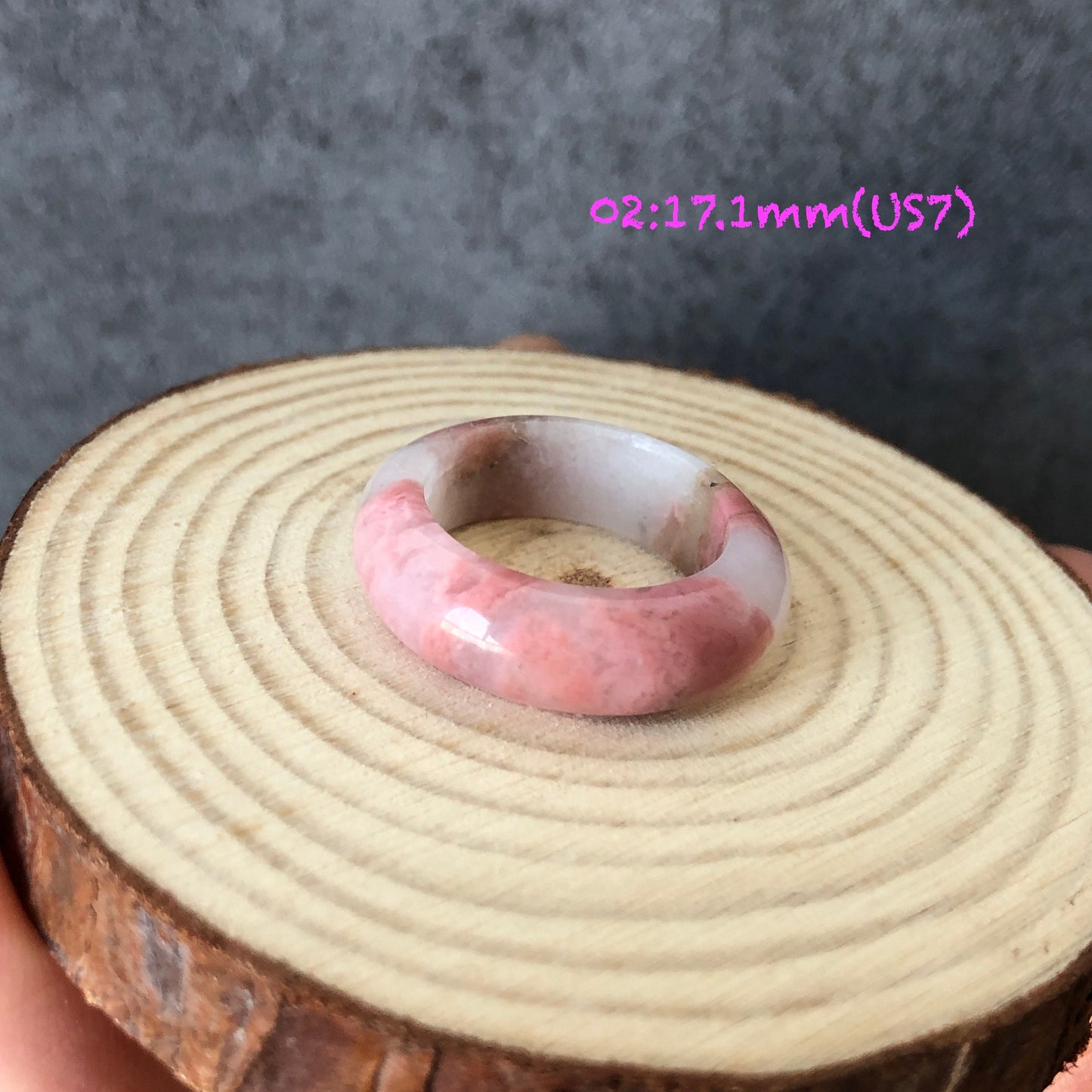 Natural Rhodonite Stone Crystal Ring | 16.9-17.3mm+ | US 6.5-7.5 | Pink with Brown, white and Black | The Heart Chakra Healing Gemstone