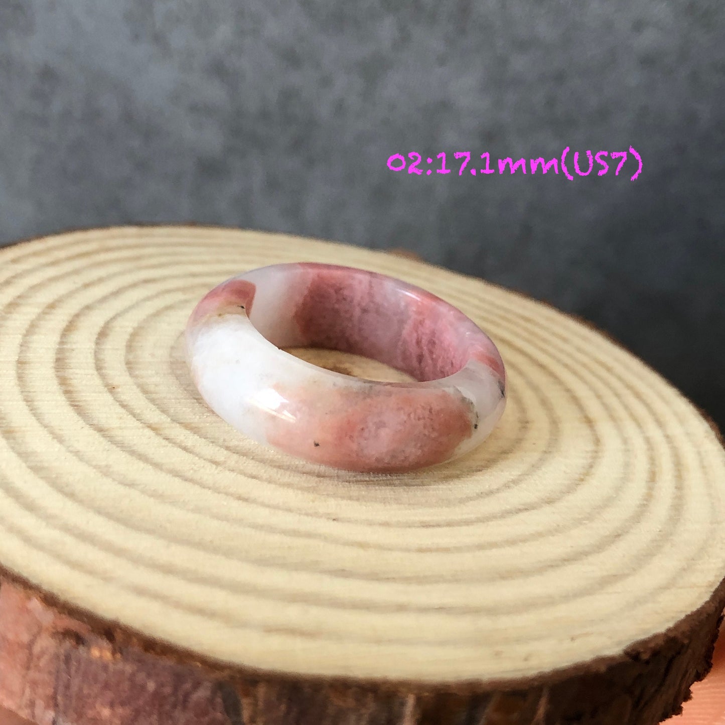 Natural Rhodonite Stone Crystal Ring | 16.9-17.3mm+ | US 6.5-7.5 | Pink with Brown, white and Black | The Heart Chakra Healing Gemstone