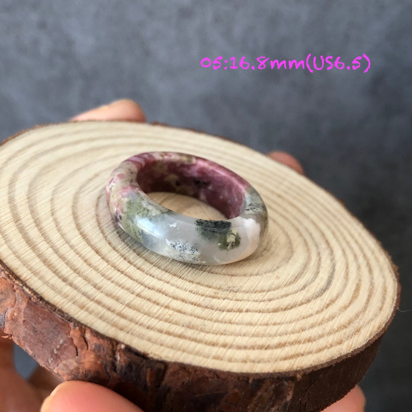 Natural Rhodonite Stone Crystal Ring | 16mm+ | US 5.5-6.5 | Pink with Brown, Green and Porcelain Blue | The Heart Chakra Healing Gemstone