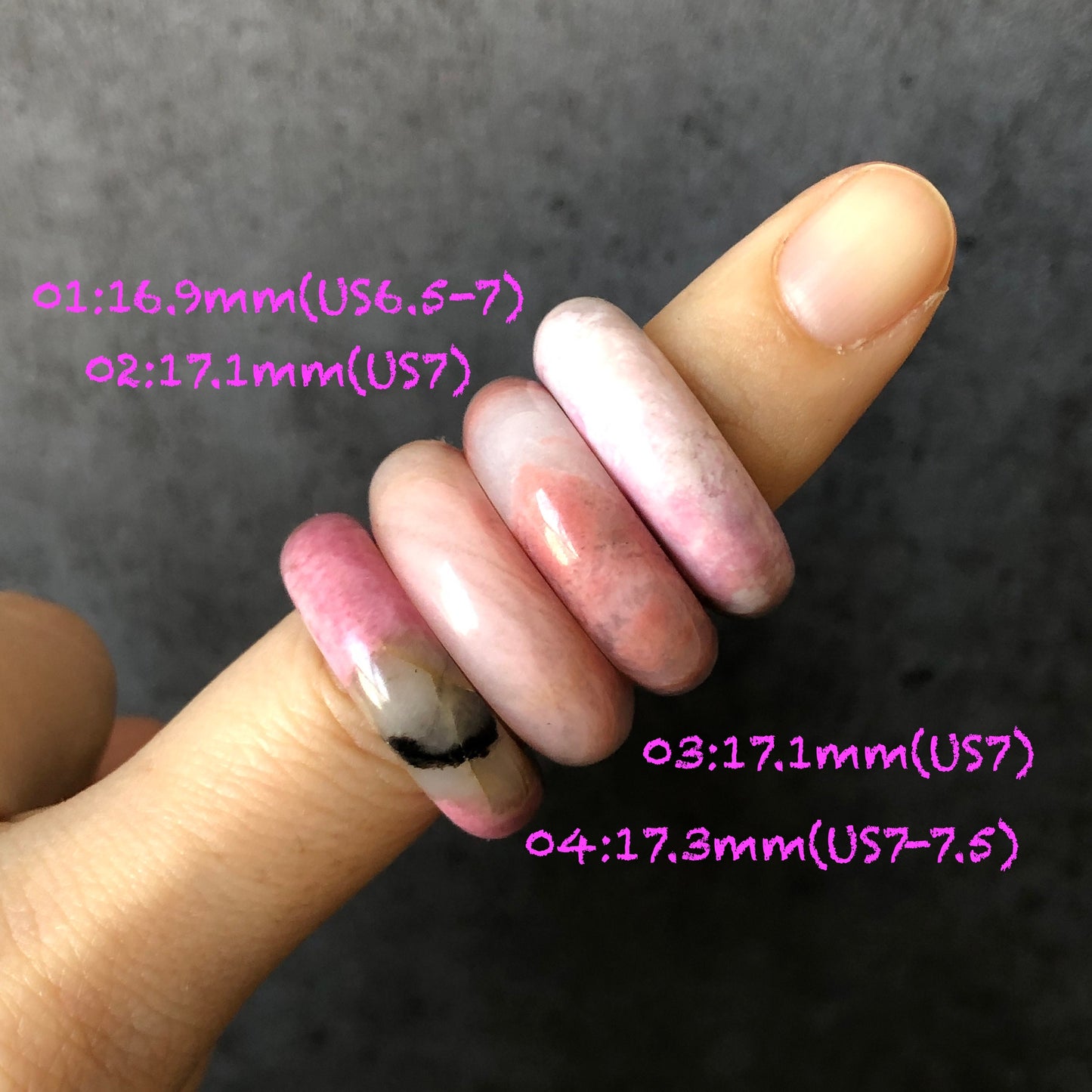Natural Rhodonite Stone Crystal Ring | 16.9-17.3mm+ | US 6.5-7.5 | Pink with Brown, white and Black | The Heart Chakra Healing Gemstone