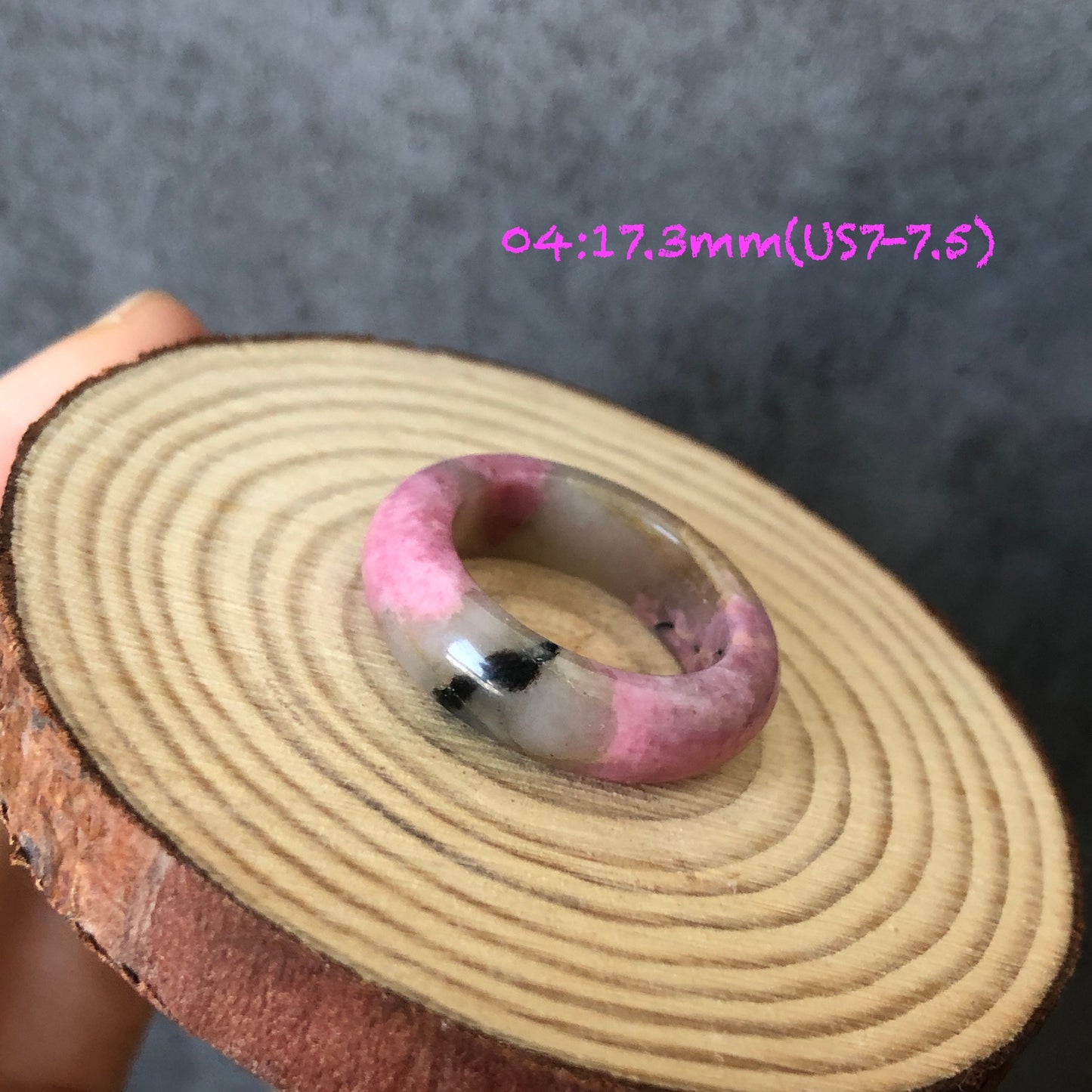 Natural Rhodonite Stone Crystal Ring | 16.9-17.3mm+ | US 6.5-7.5 | Pink with Brown, white and Black | The Heart Chakra Healing Gemstone