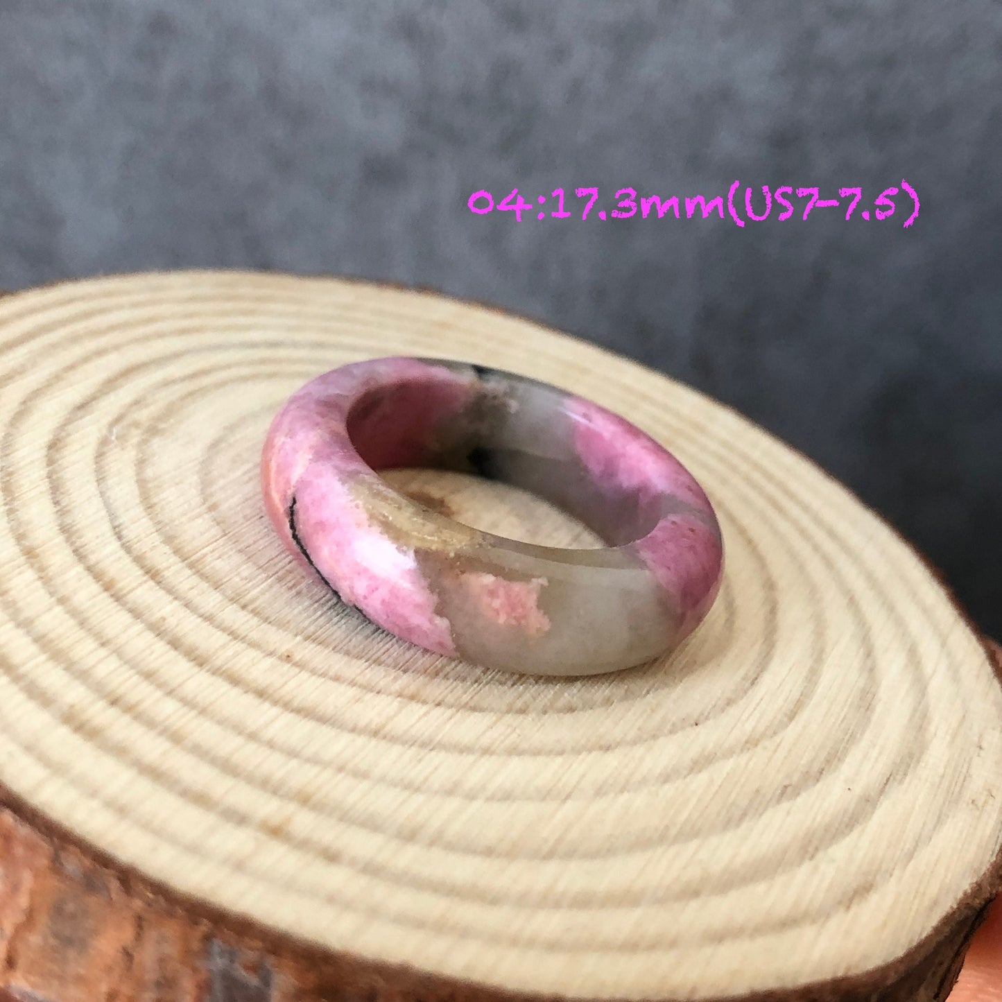 Natural Rhodonite Stone Crystal Ring | 16.9-17.3mm+ | US 6.5-7.5 | Pink with Brown, white and Black | The Heart Chakra Healing Gemstone