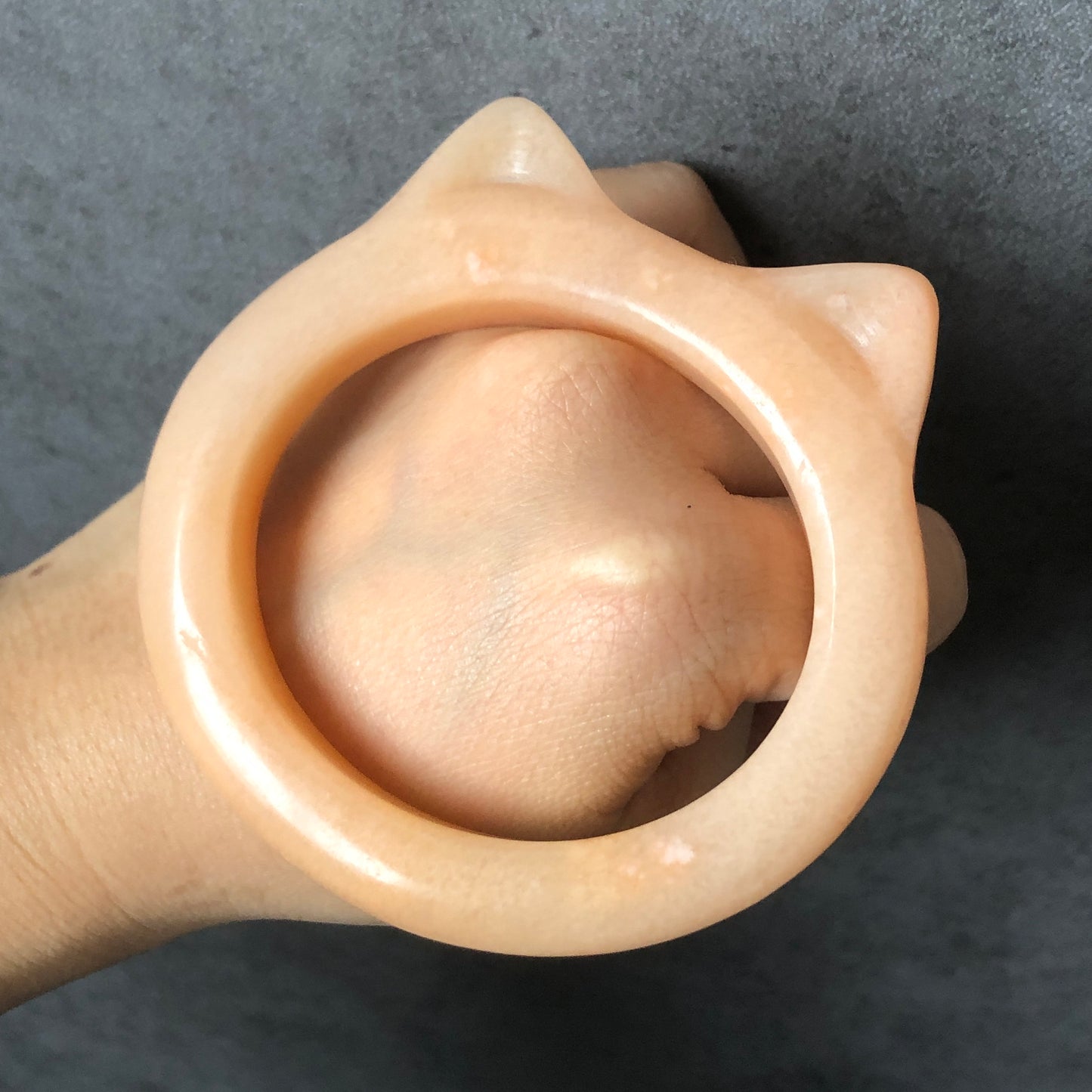 54-57mm Custom Size Natural She Taicui jade (Quartzite) Carved Kitten Cat Ears Crystal Oval Bangle bracelet | Icy Coral Colour | Cute Sweet