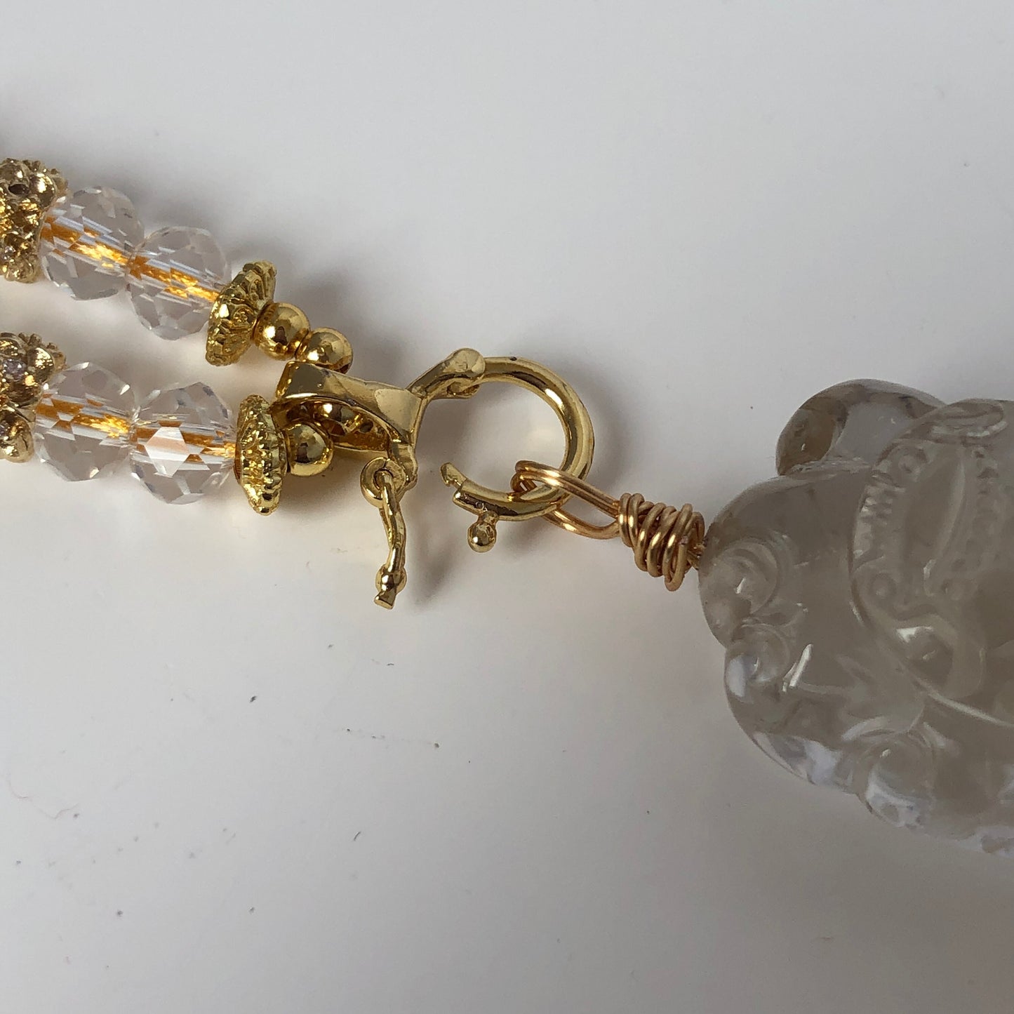 High Quality Natural Rainbow Yellow Hematoid Quartz Crystal Hand Carved Nine-tailed Fox Pendant | Aquamarine Pearl Tassel | Necklace Chain