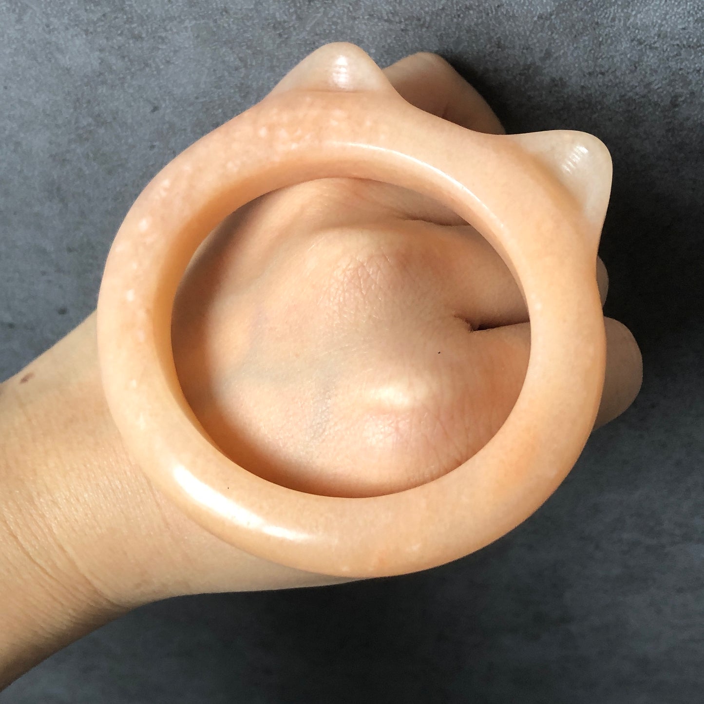 54-57mm Custom Size Natural She Taicui jade (Quartzite) Carved Kitten Cat Ears Crystal Oval Bangle bracelet | Icy Coral Colour | Cute Sweet