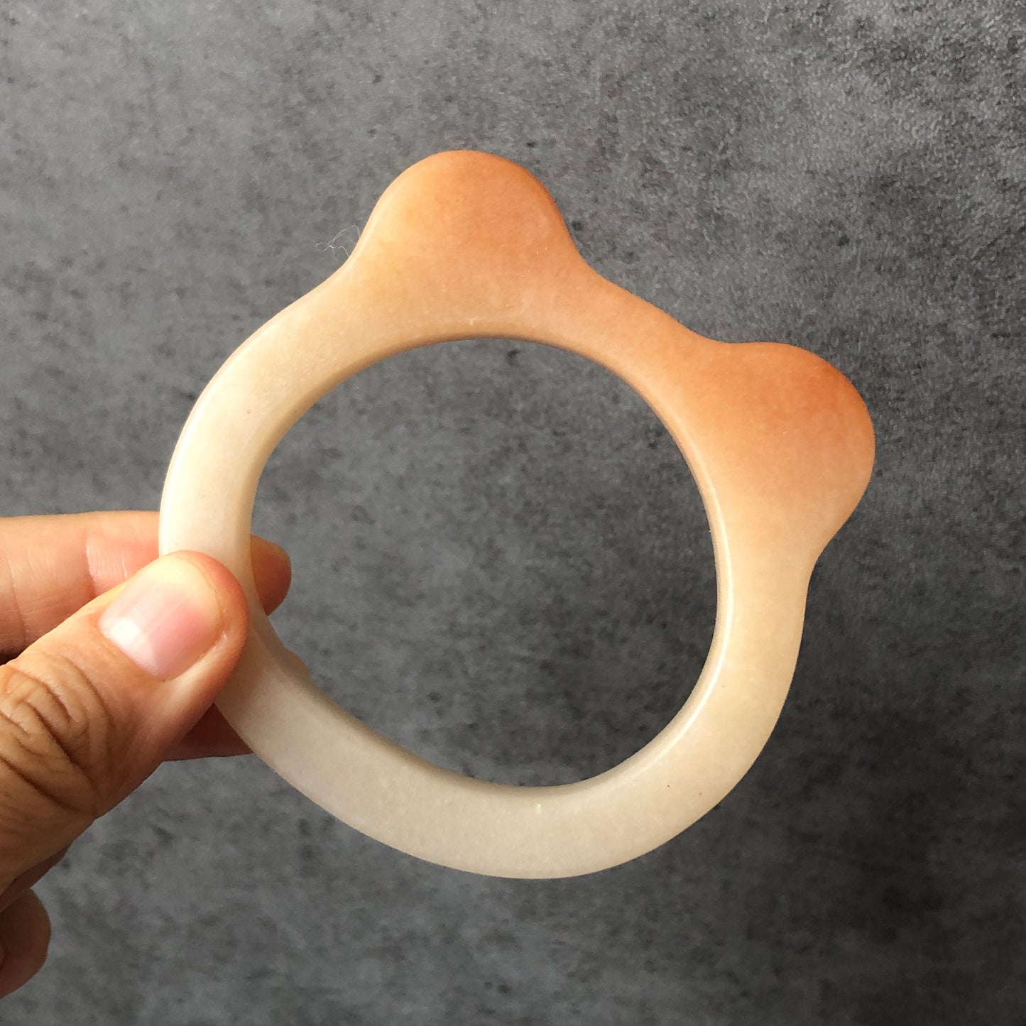 54mm Custom Size Natural SheTaicui jade (Quartzite) Carved Kitten Cat Ears Bangle Bracelet | Caramel Toast | Gradient Coral | Crystal